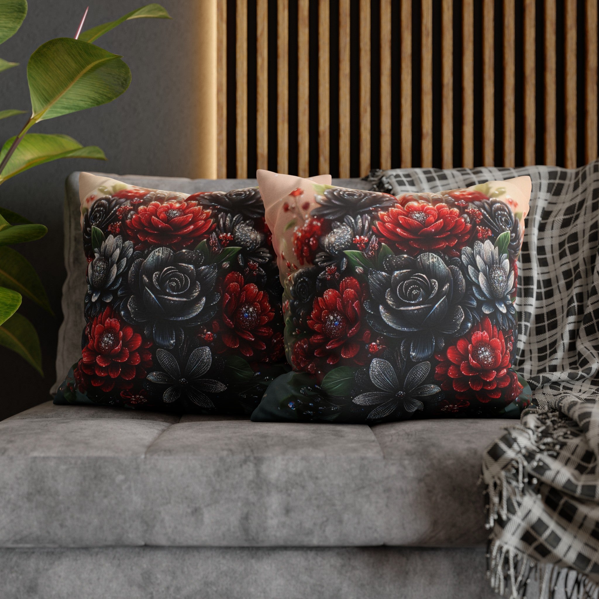 Black-Red Bouquet (1) - Polyester Square Pillowcase