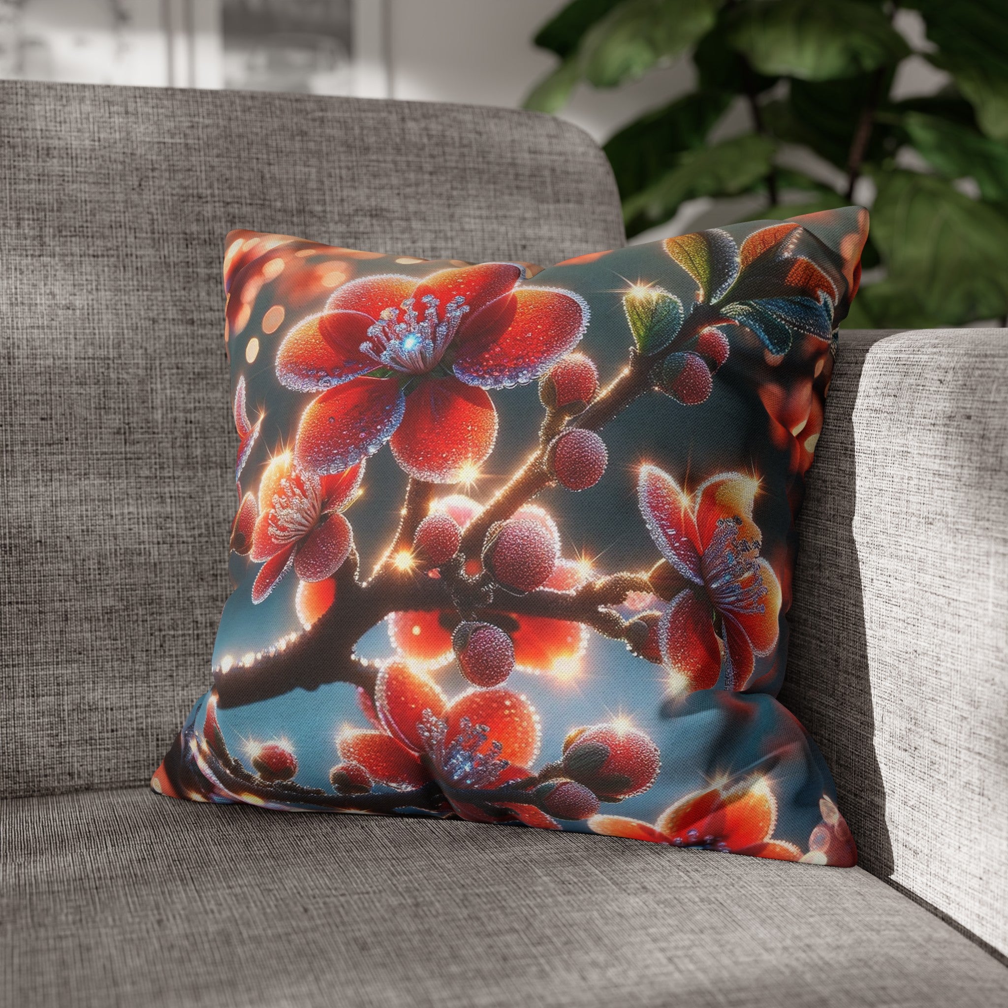 Red diamond flowers (3) - Polyester Square Pillowcase