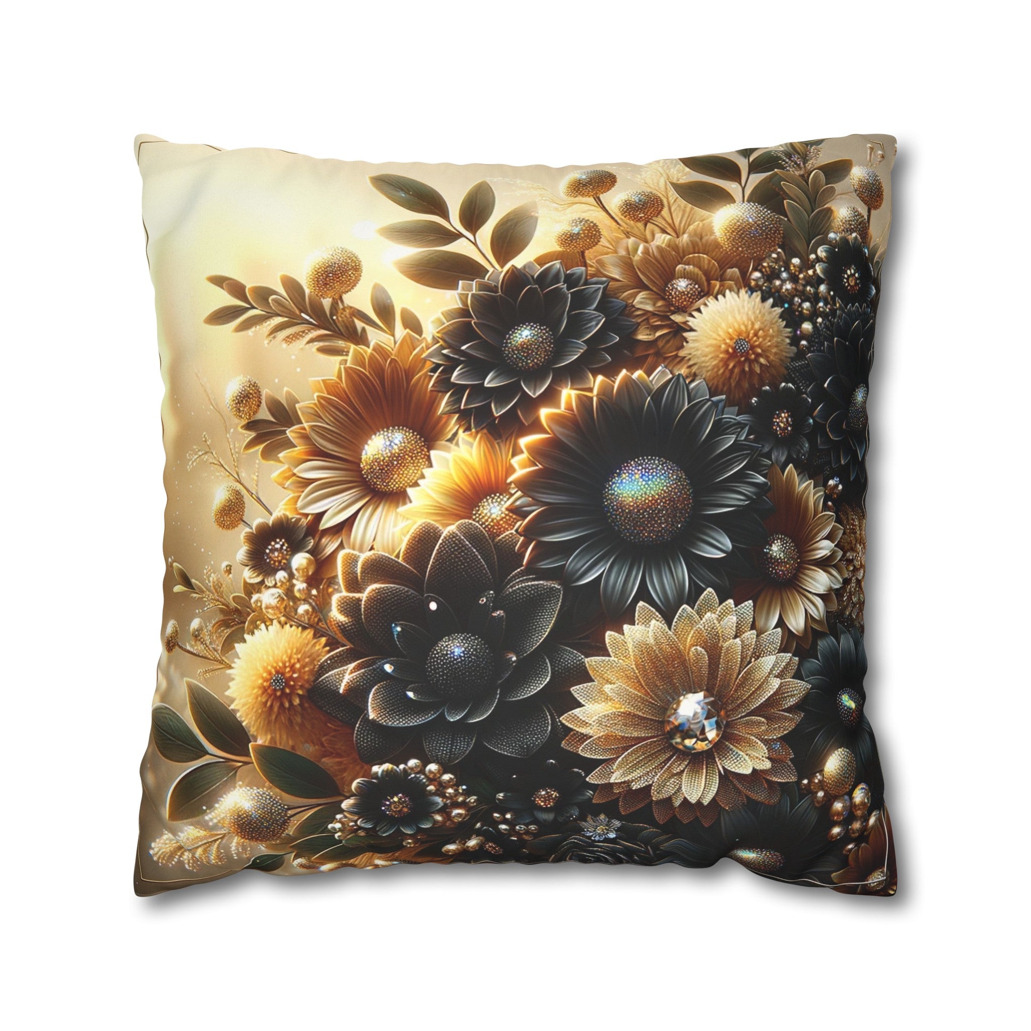 Black and golden Bouquet (2) - Suede Square Pillowcase