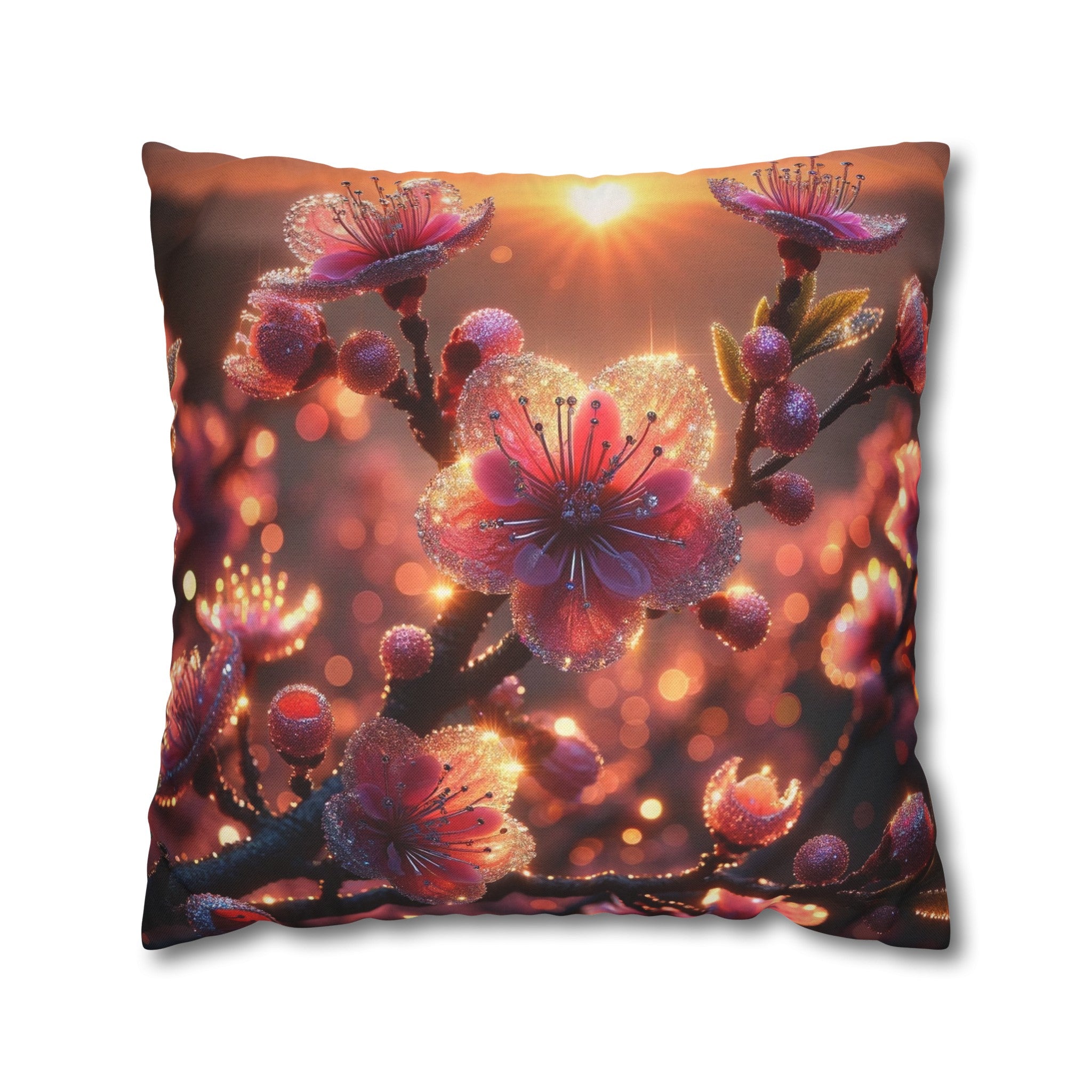 Pink diamond flowers (3) - Polyester Square Pillowcase