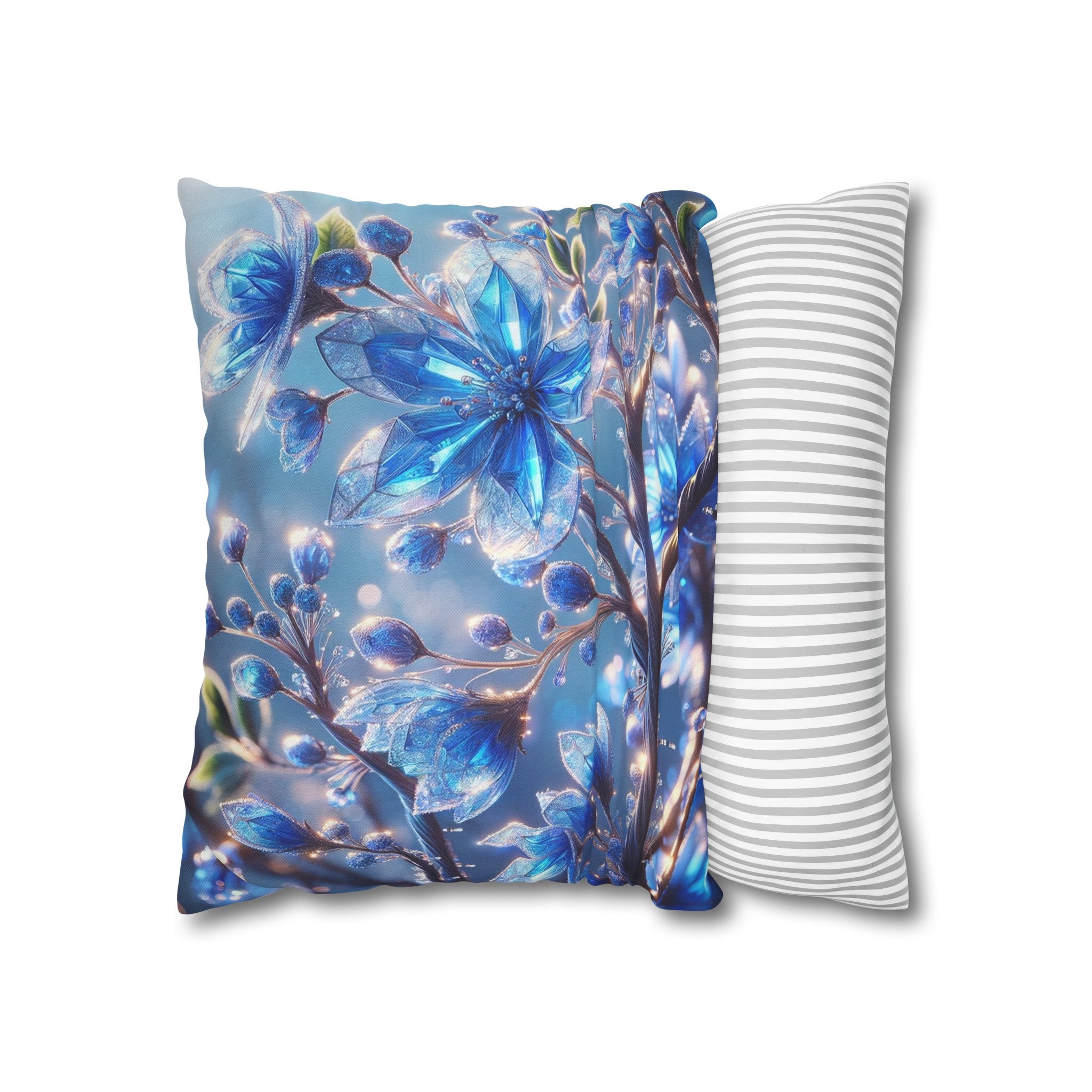 Blue, diamond flowers (5) - Polyester Square Pillowcase