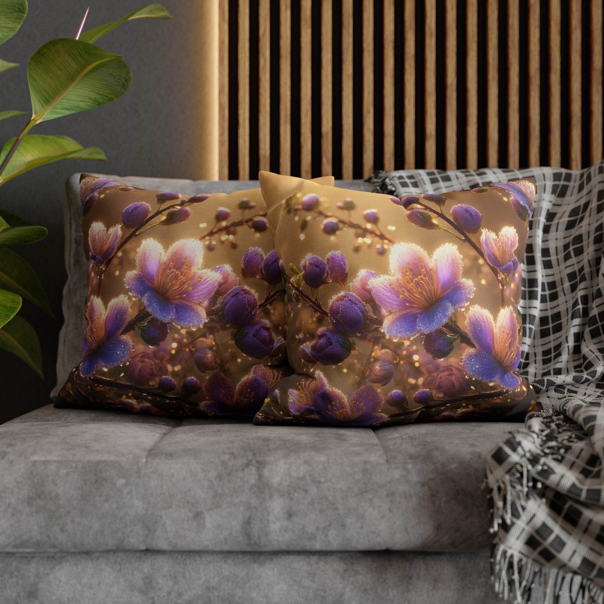 Purple diamond flowers (3) - Polyester Square Pillowcase