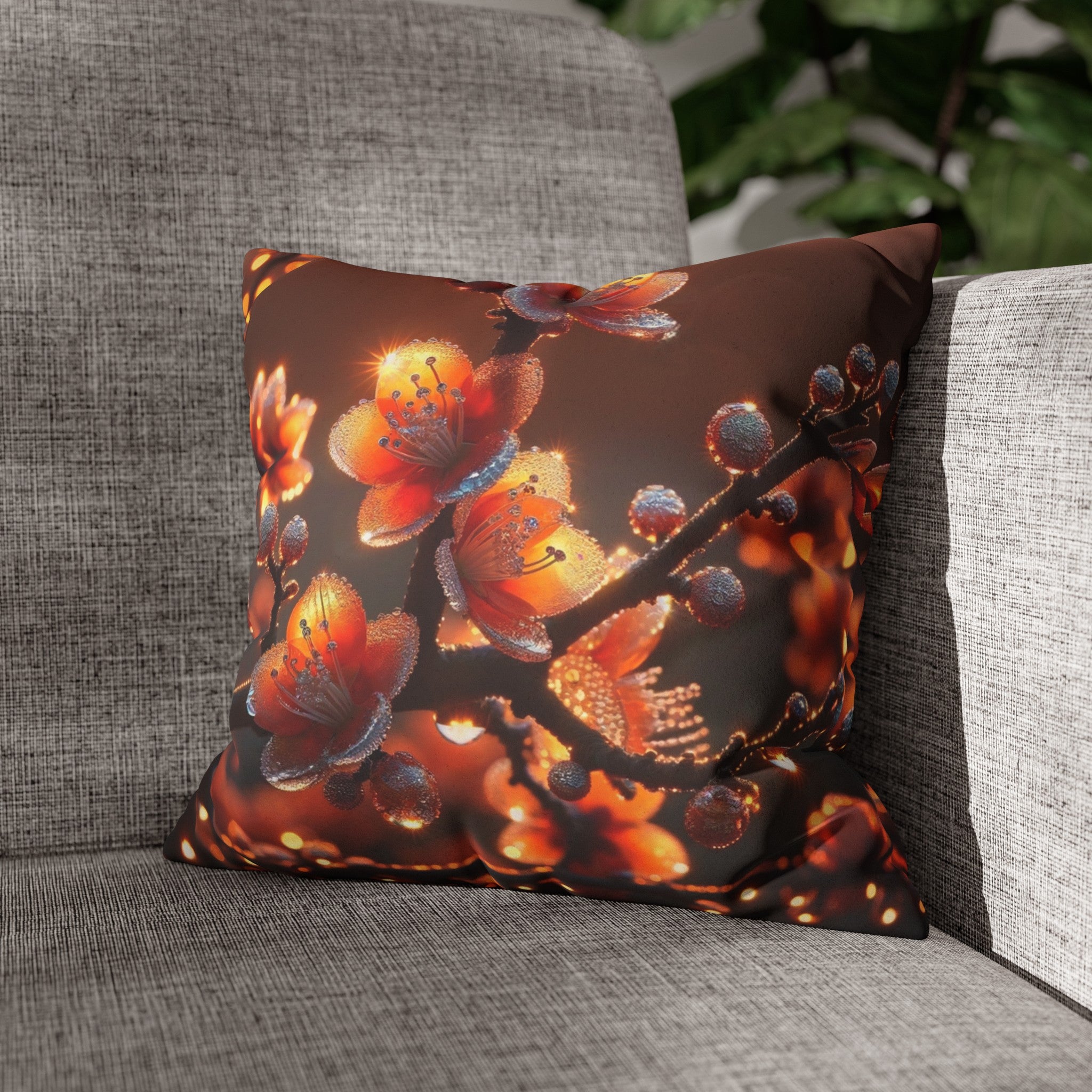 Orange diamond flowers (1) - Suede Square Pillowcase