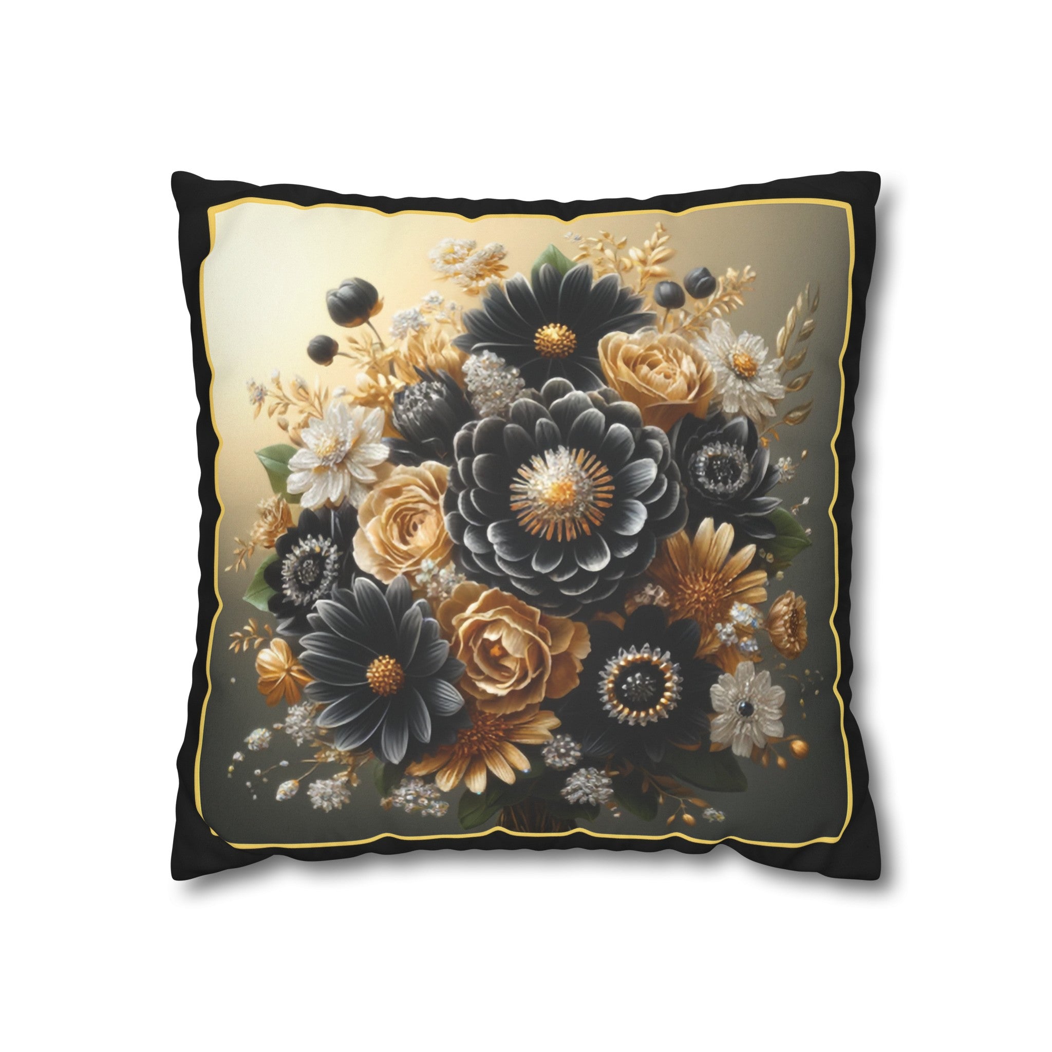 Black and golden Bouquet 1 - Suede Square Pillowcase