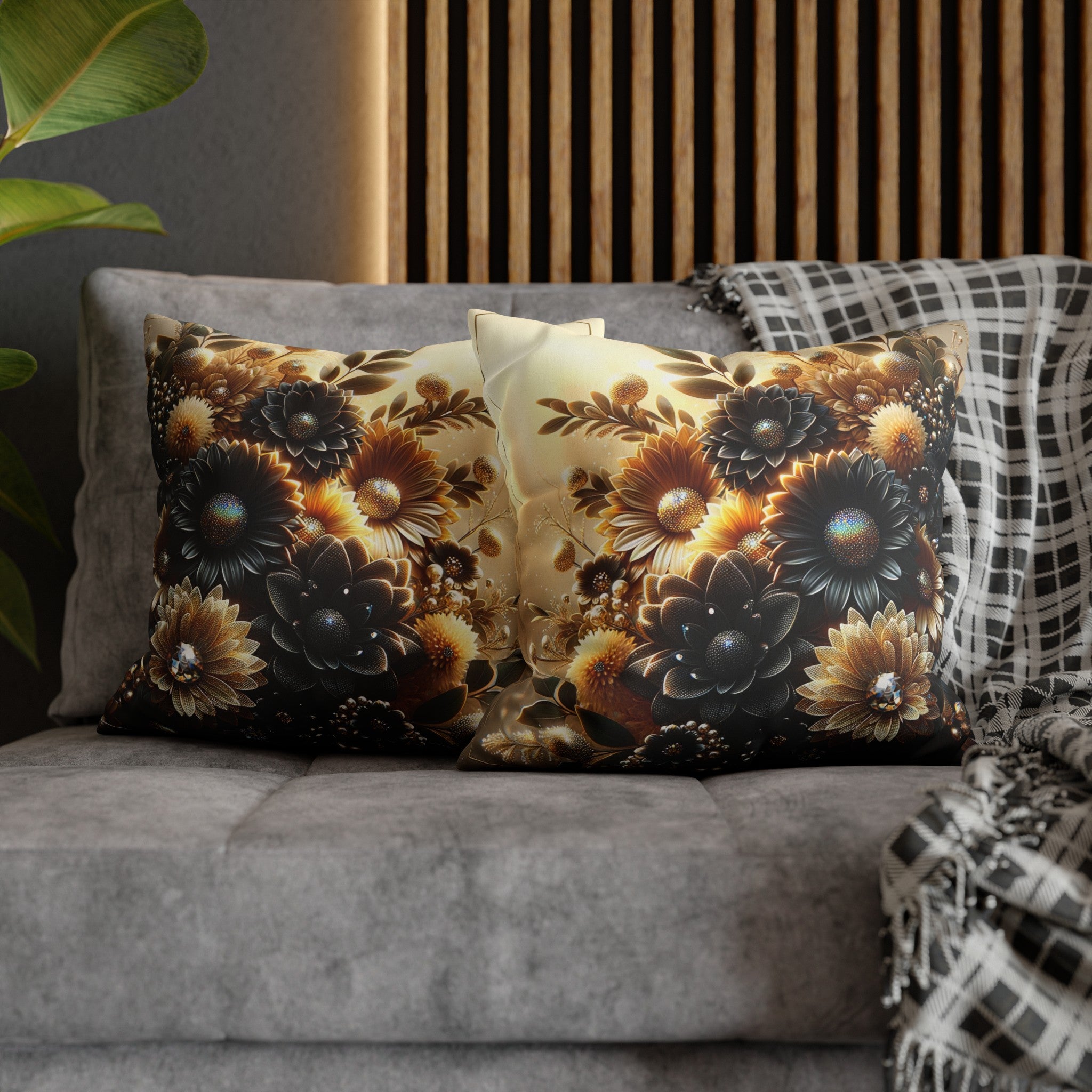 Black and golden Bouquet (2) - Suede Square Pillowcase