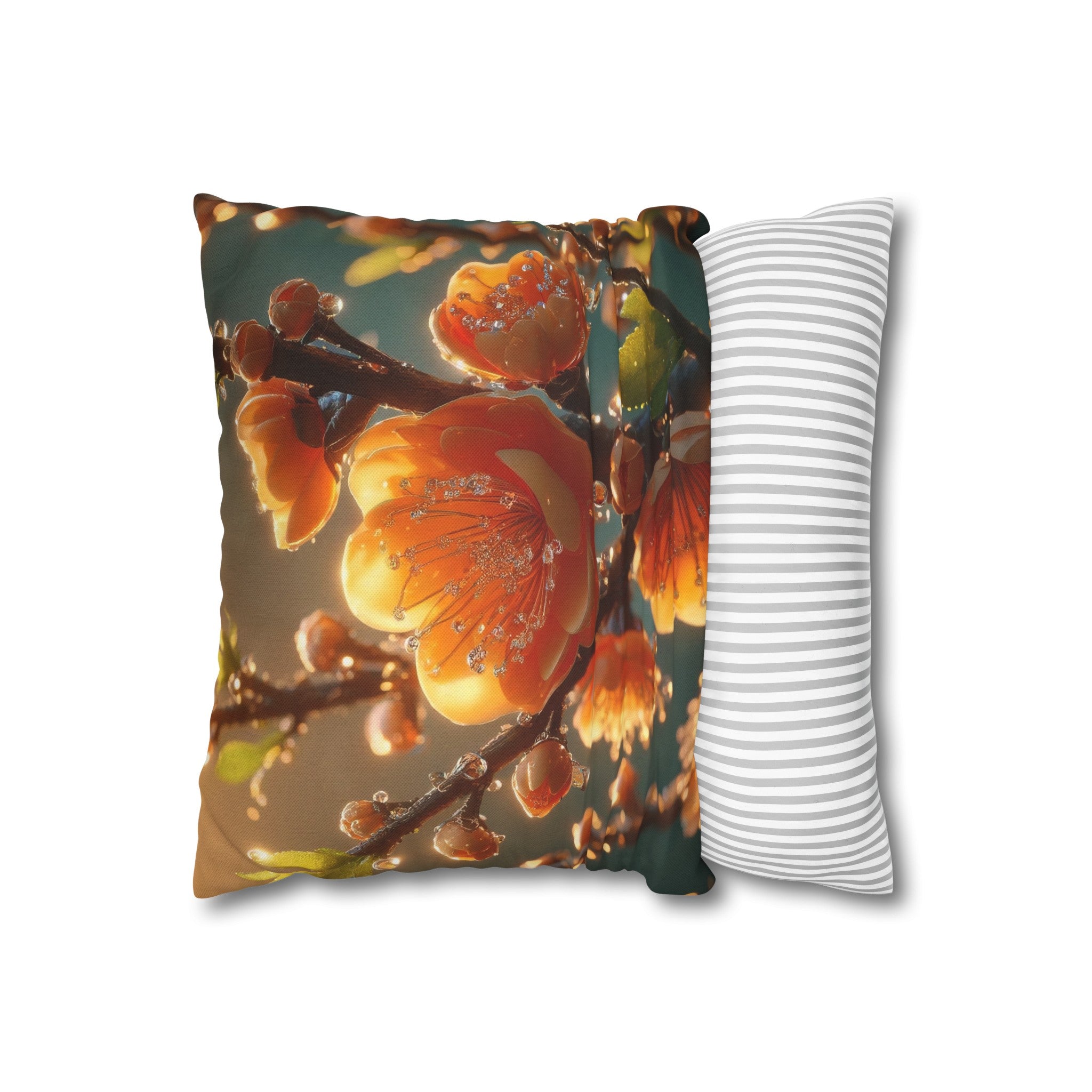 Orange diamond flowers (2) - Polyester Square Pillowcase