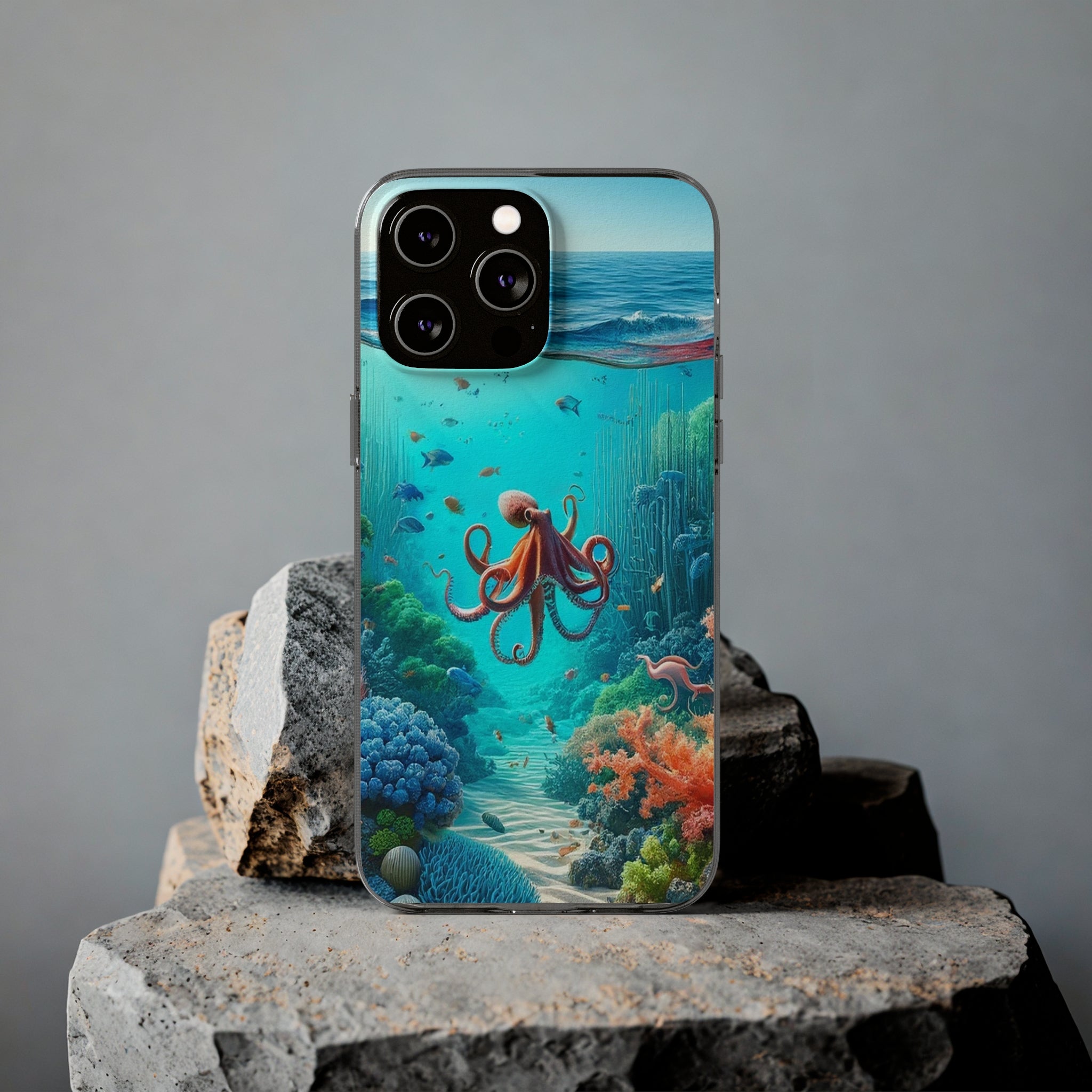 Octopus in turquoise water - Soft Phone Case