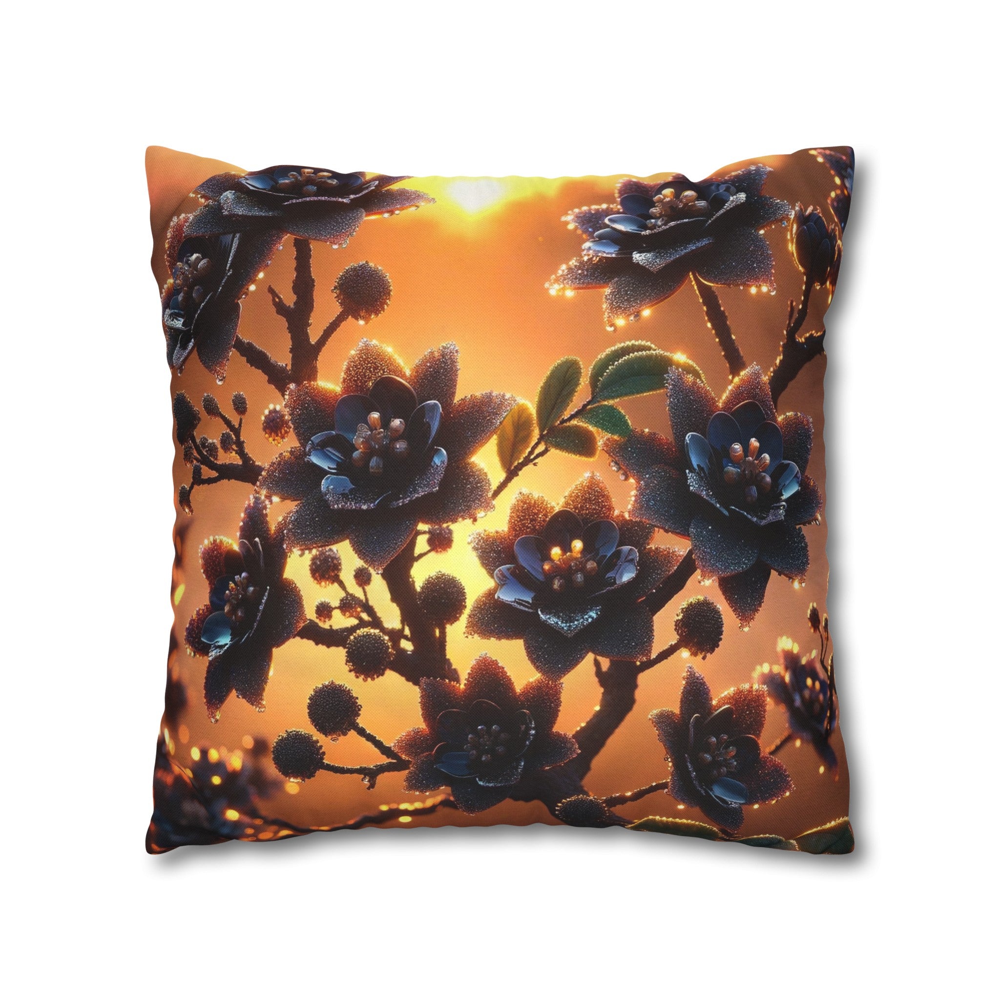 Black diamond flowers (4) - Polyester Square Pillowcase