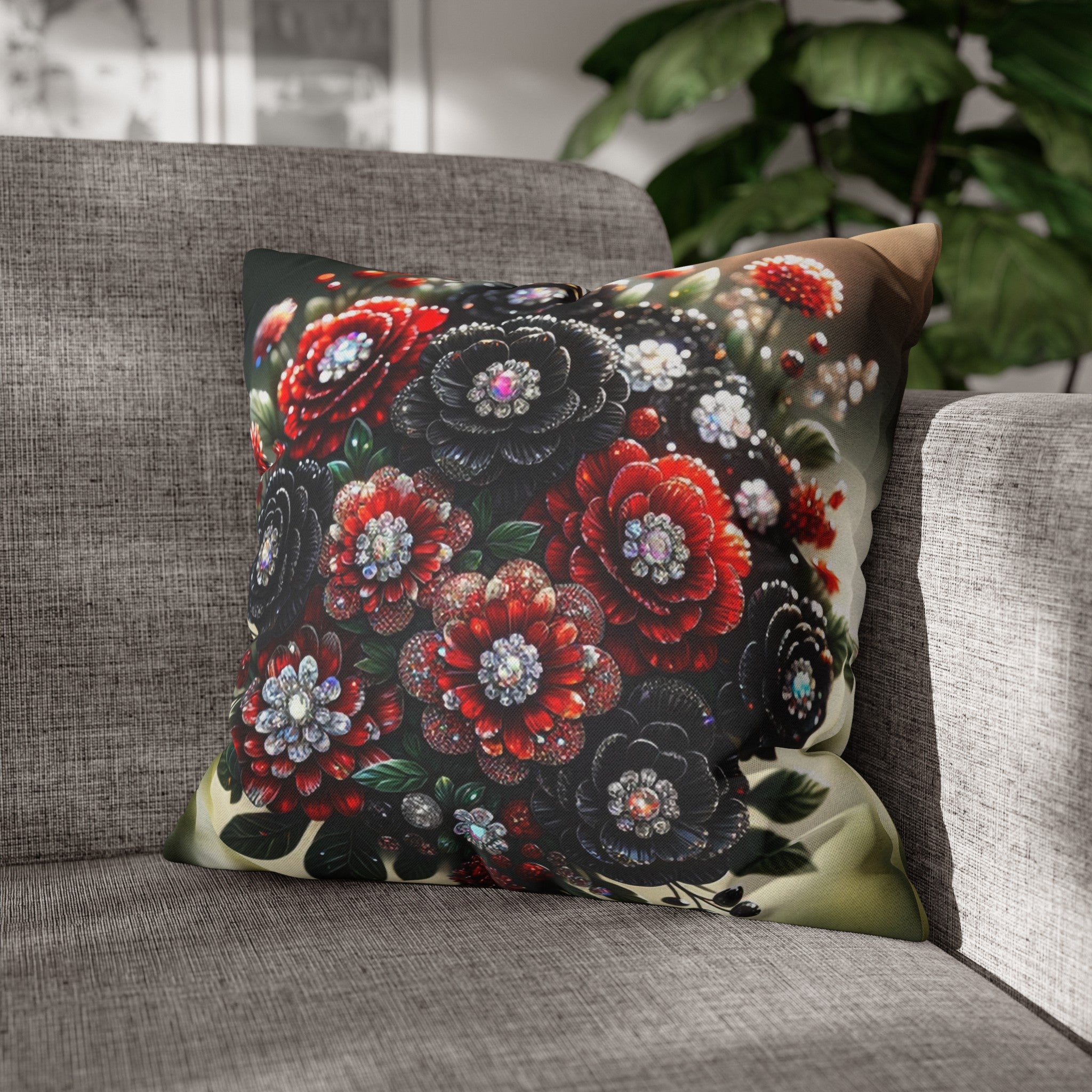 Black and Red Bouquet (2) - Polyester Square Pillowcase