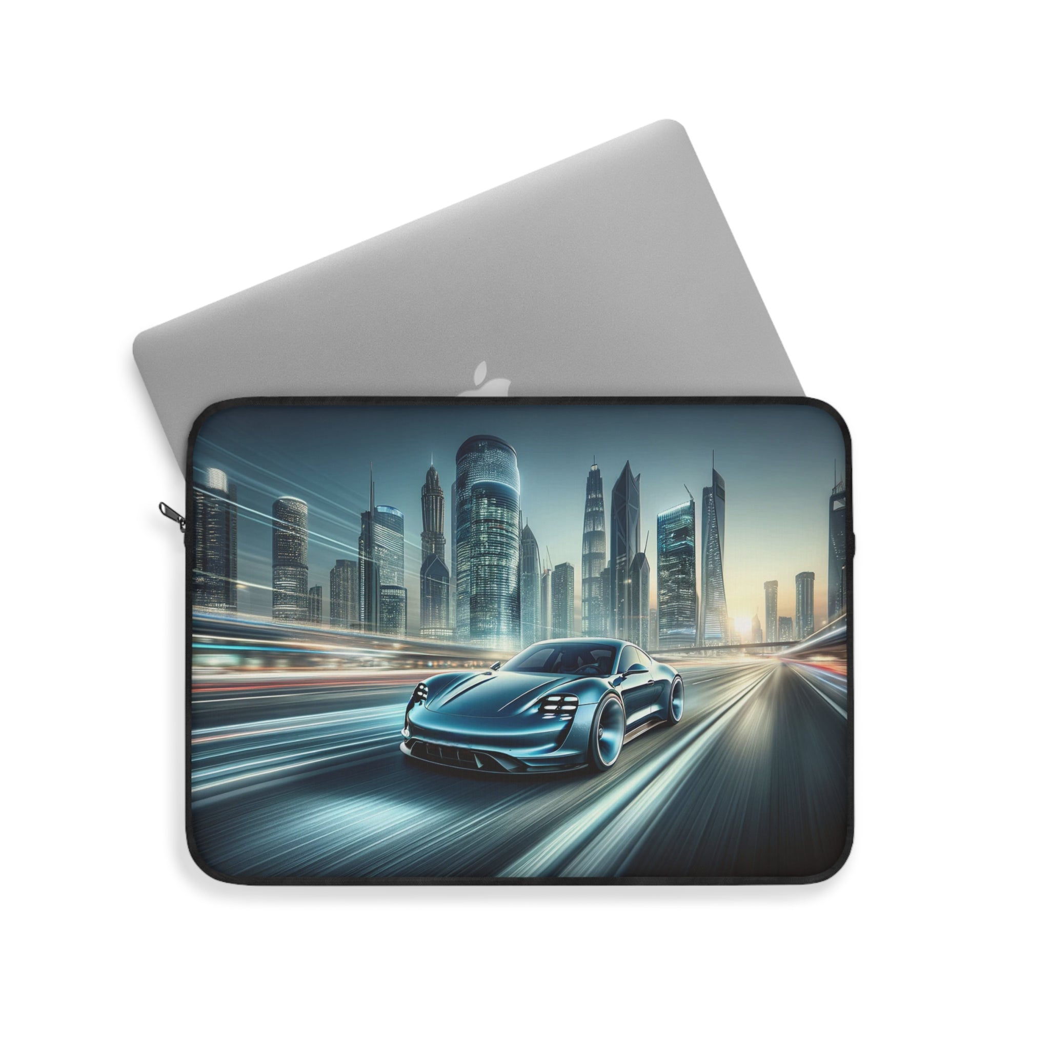 Blue car on the road - Laptop Sleeve