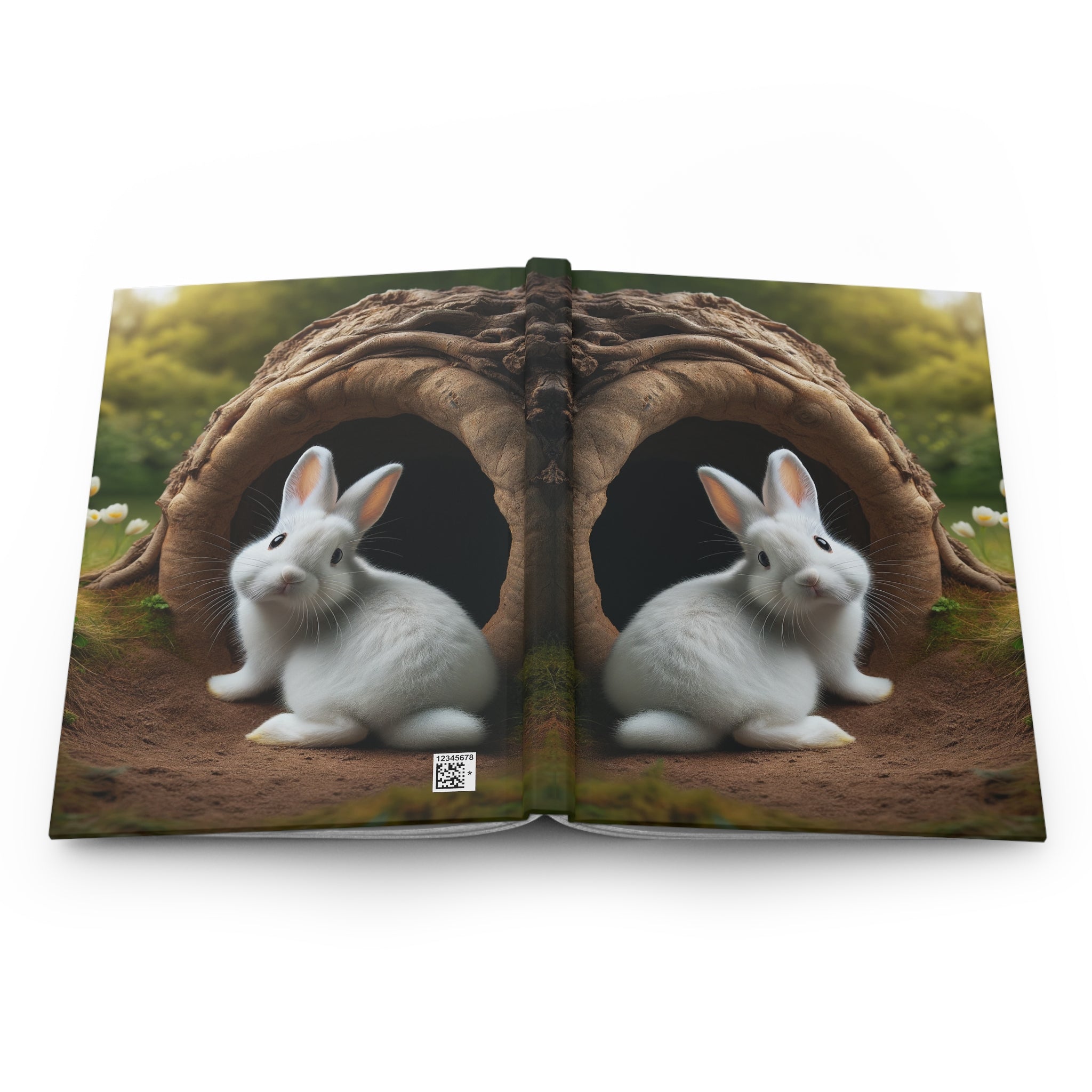 A curious, white rabbit - Hardcover Notebook