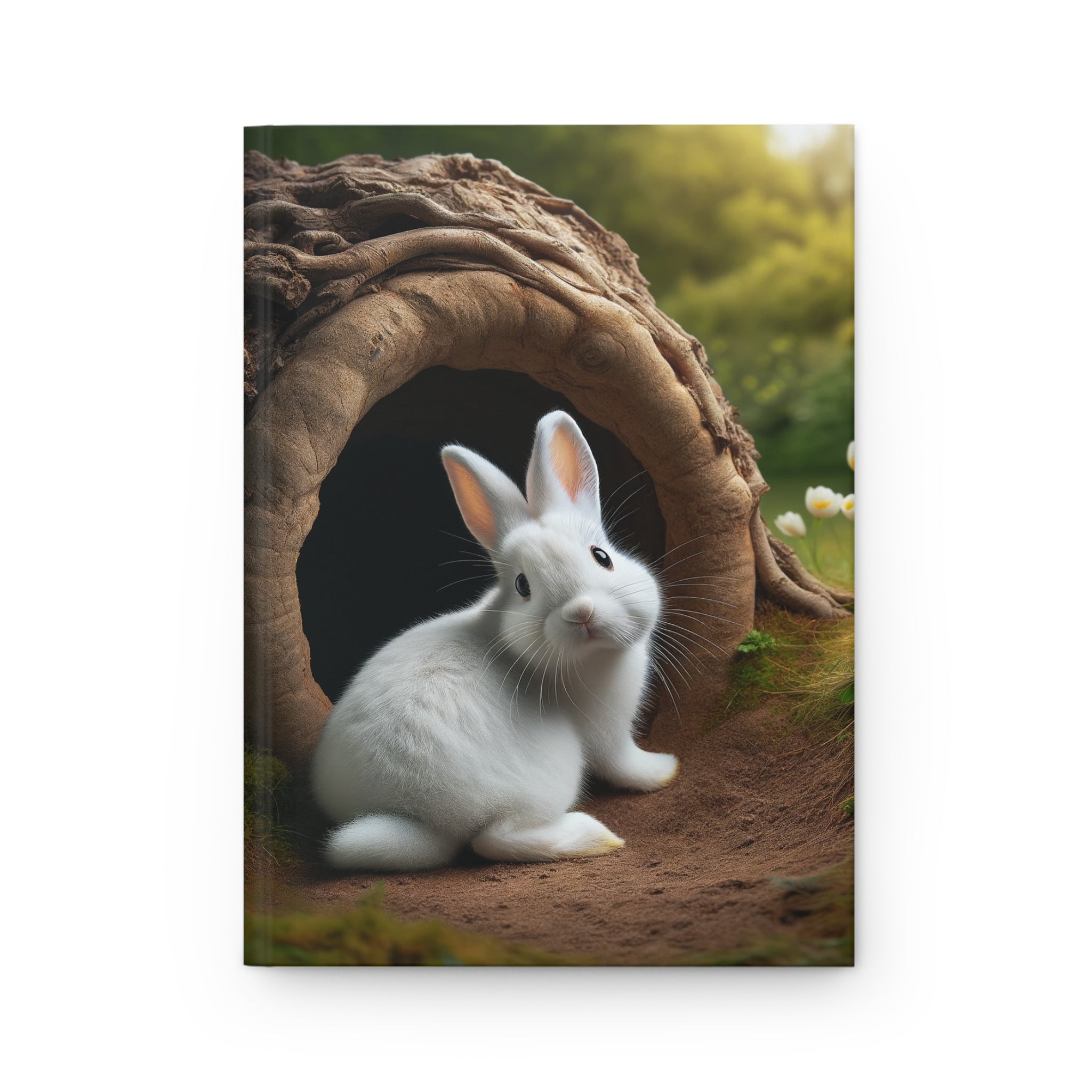 A curious, white rabbit - Hardcover Notebook