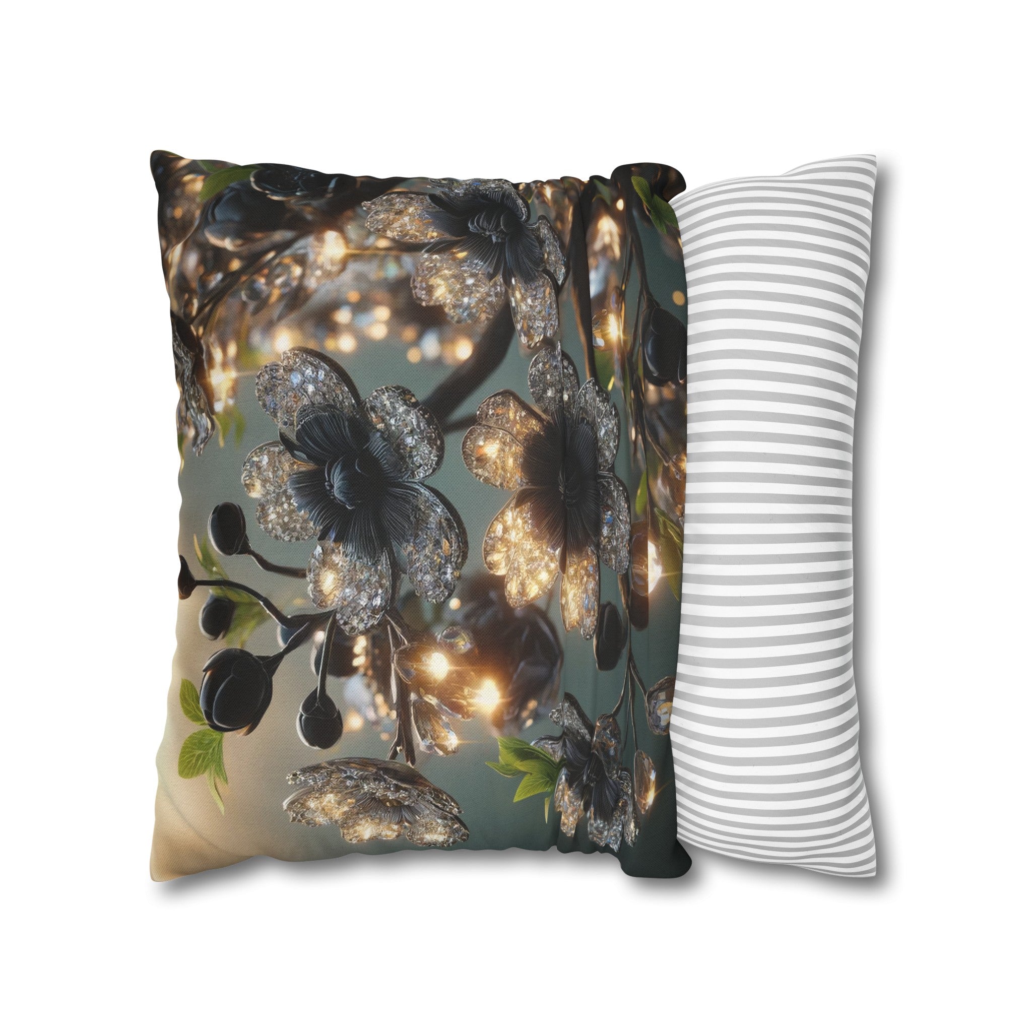 Black, diamond flowers (1) - Polyester Square Pillowcase