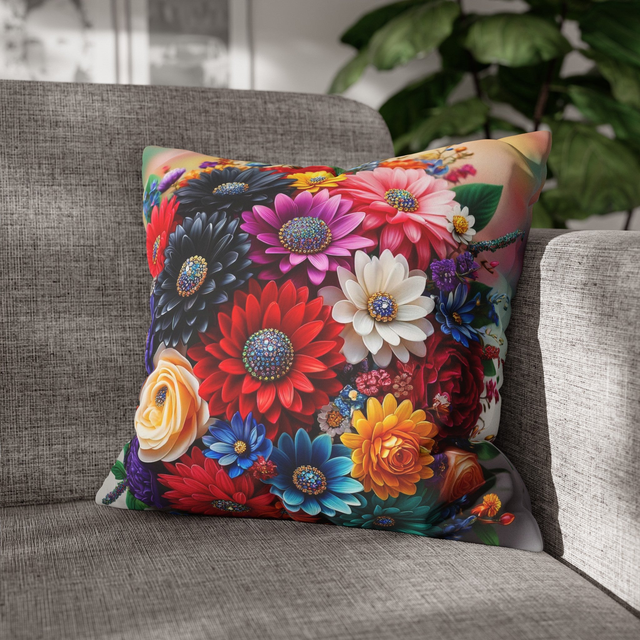 Colourful Bouquet (3) - Suede Square Pillowcase