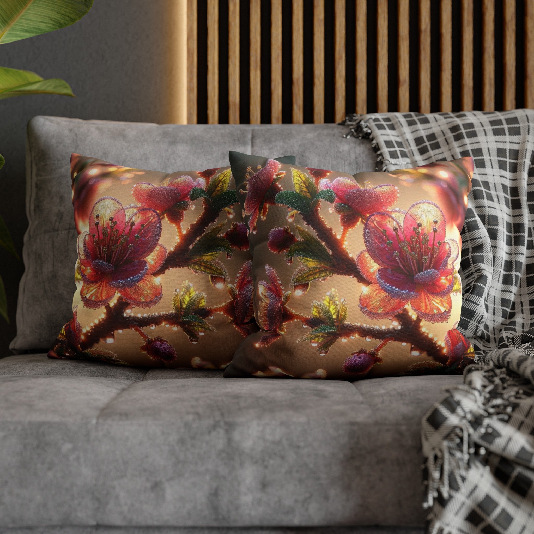 Pink diamond flowers (1) - Polyester Square Pillowcase