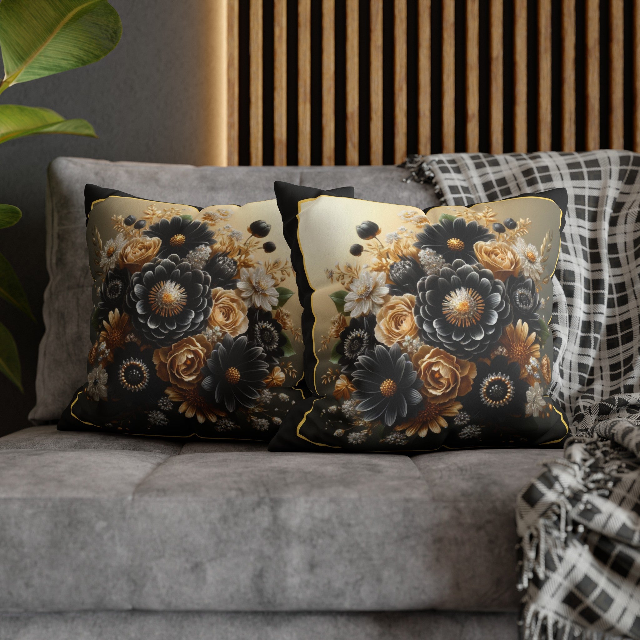 Black and golden Bouquet 1 - Suede Square Pillowcase