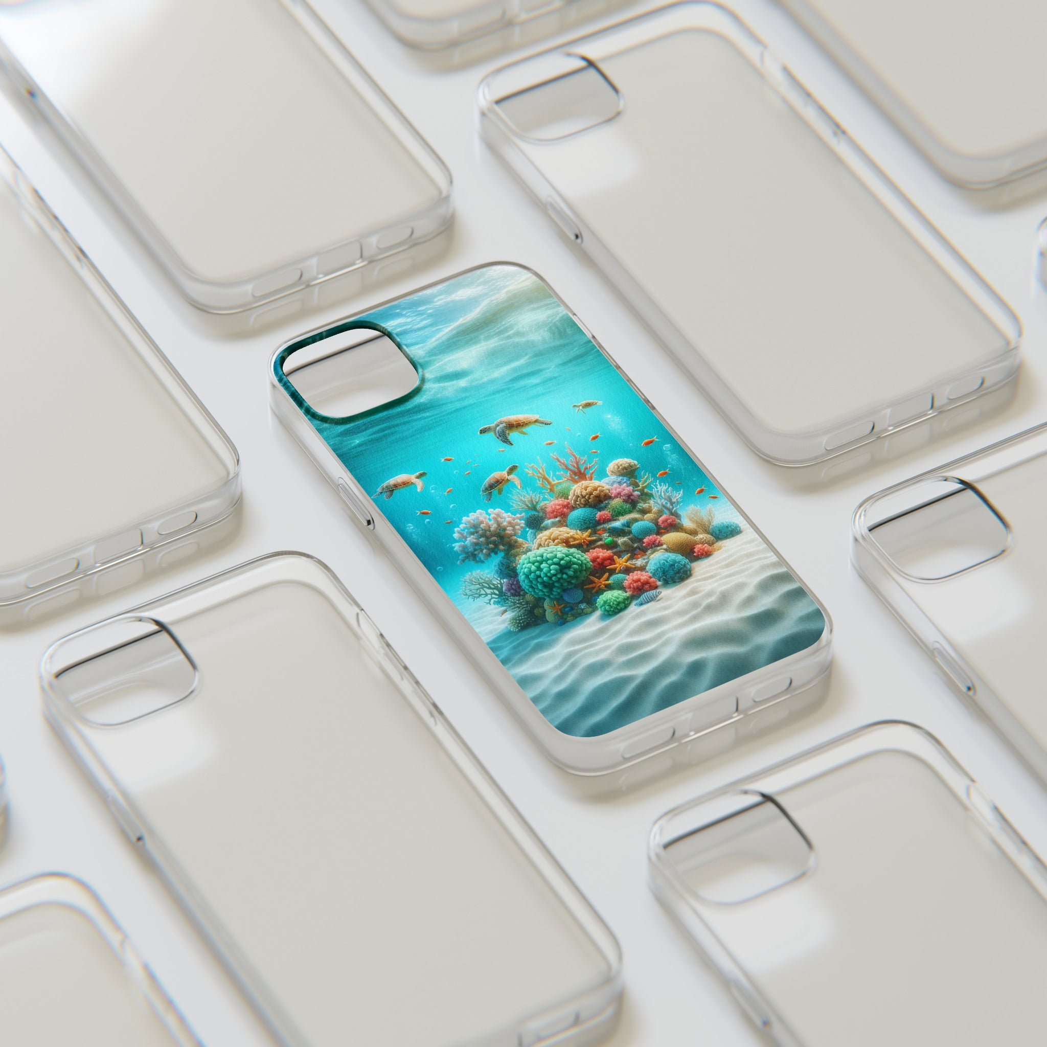 Turtles on coral reef - Soft Phone Case