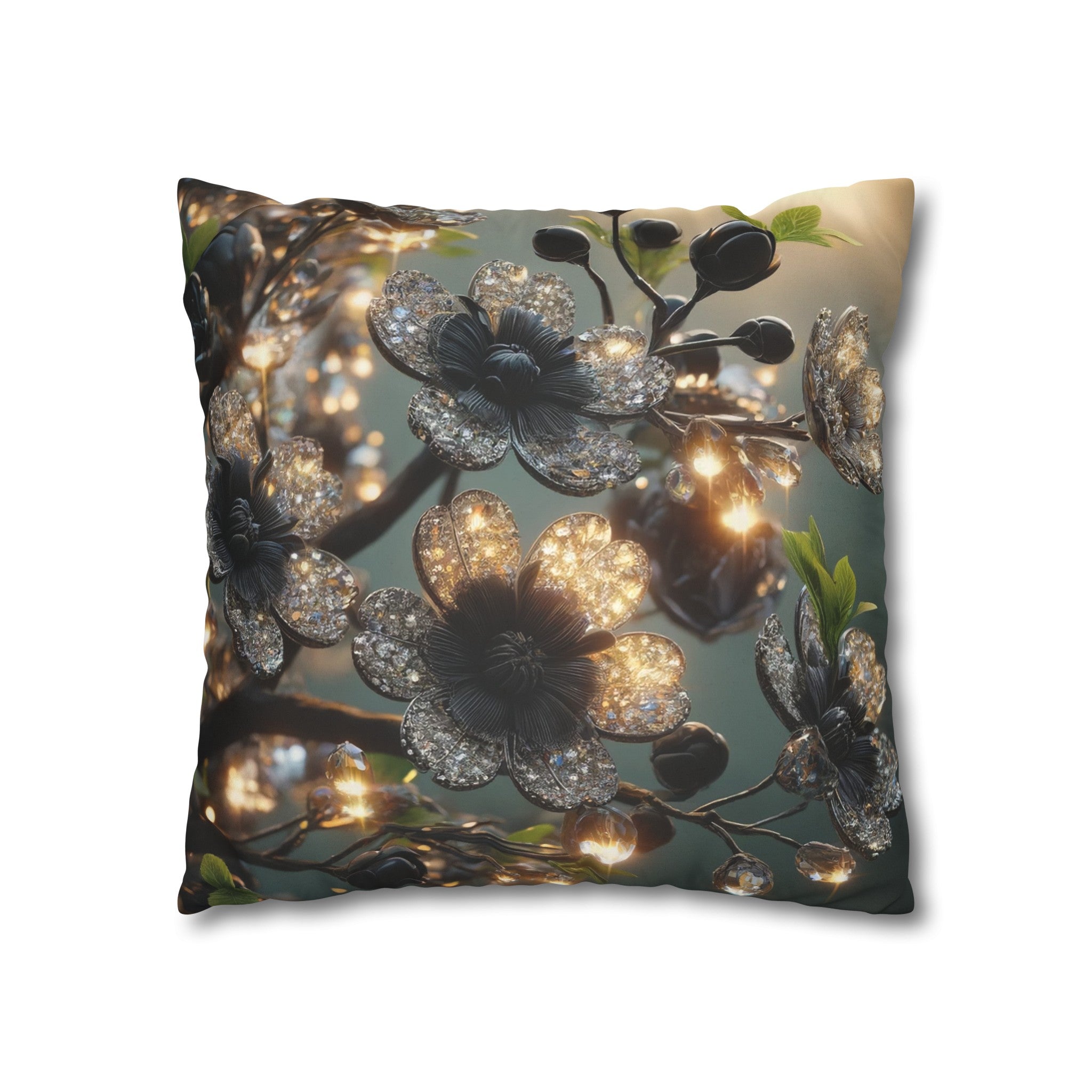 Black diamond flowers (1) - Suede Square Pillowcase