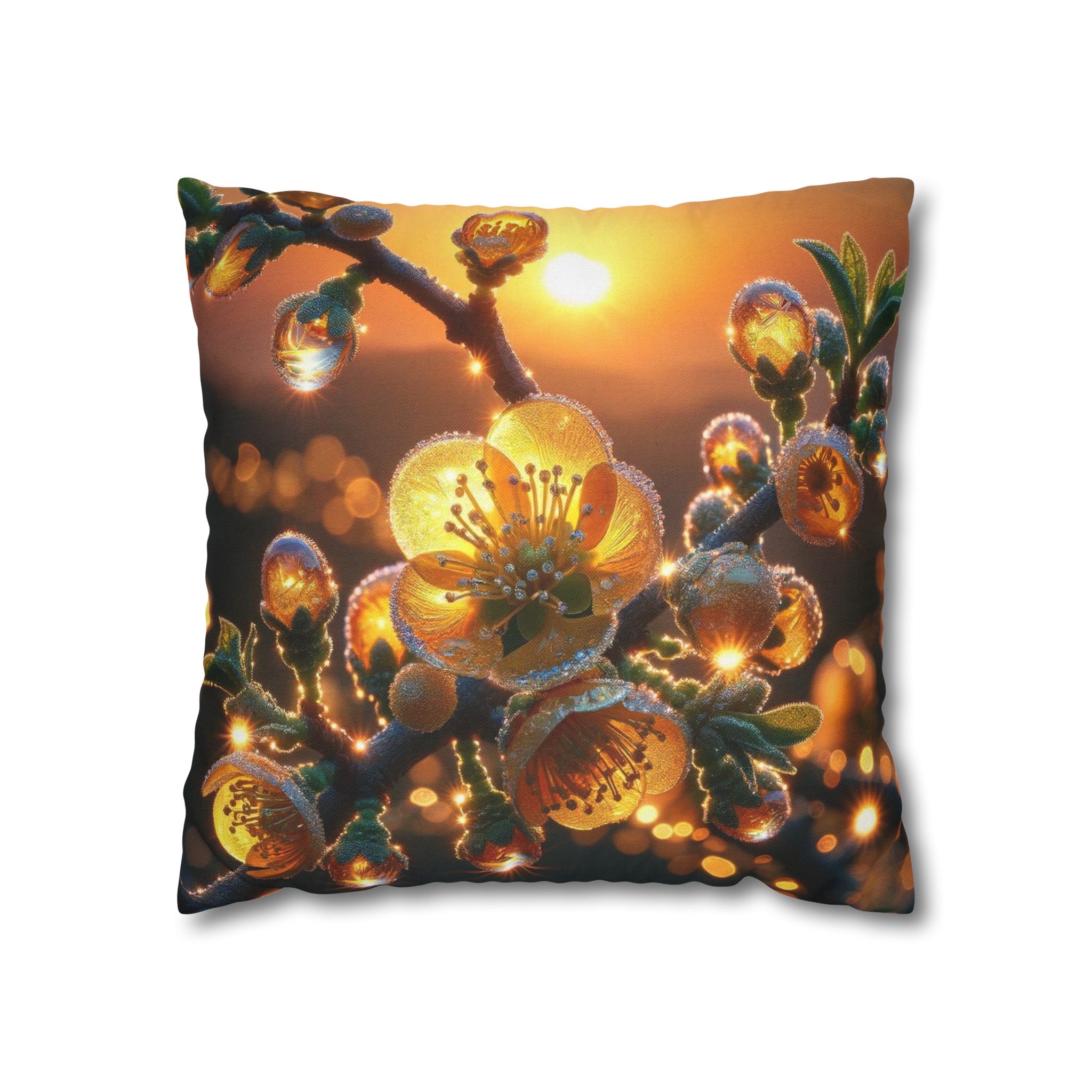 Yellow diamond flowers (2) - Polyester Square Pillowcase