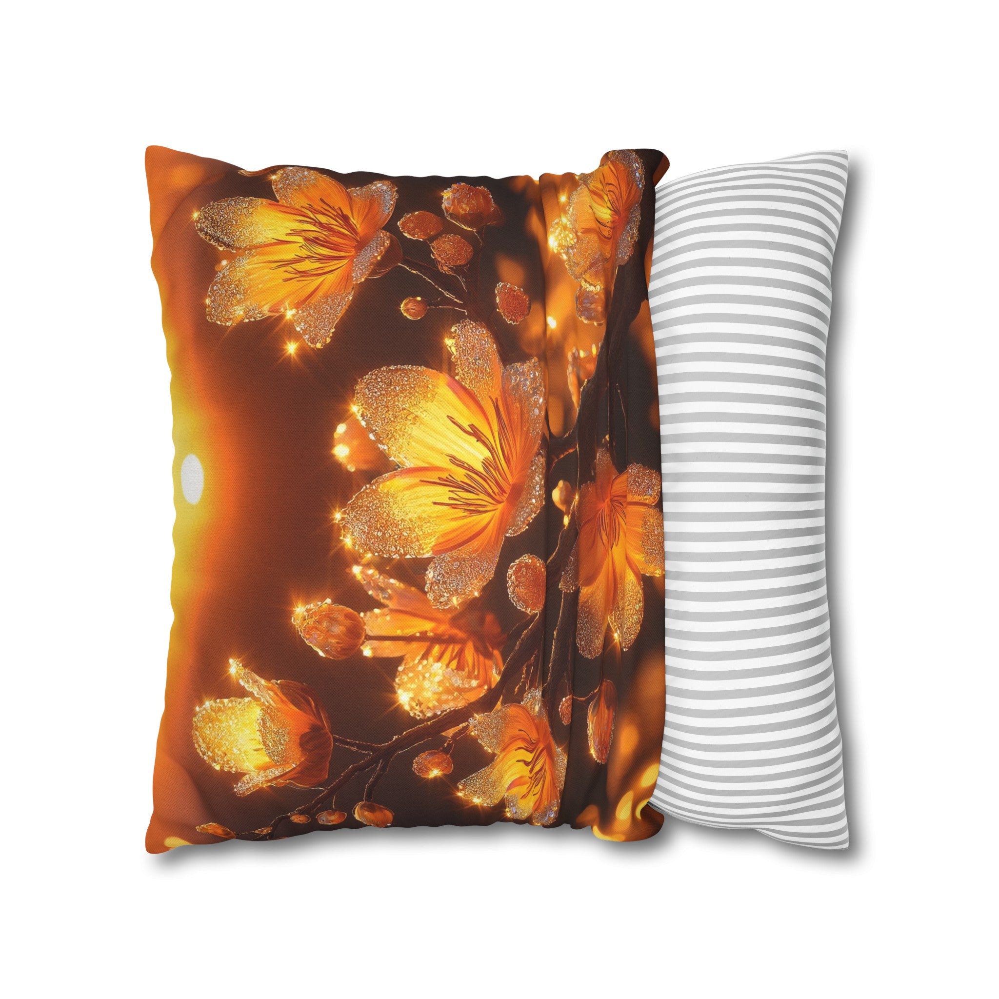 Yellow diamond flowers (3) - Polyester Square Pillowcase