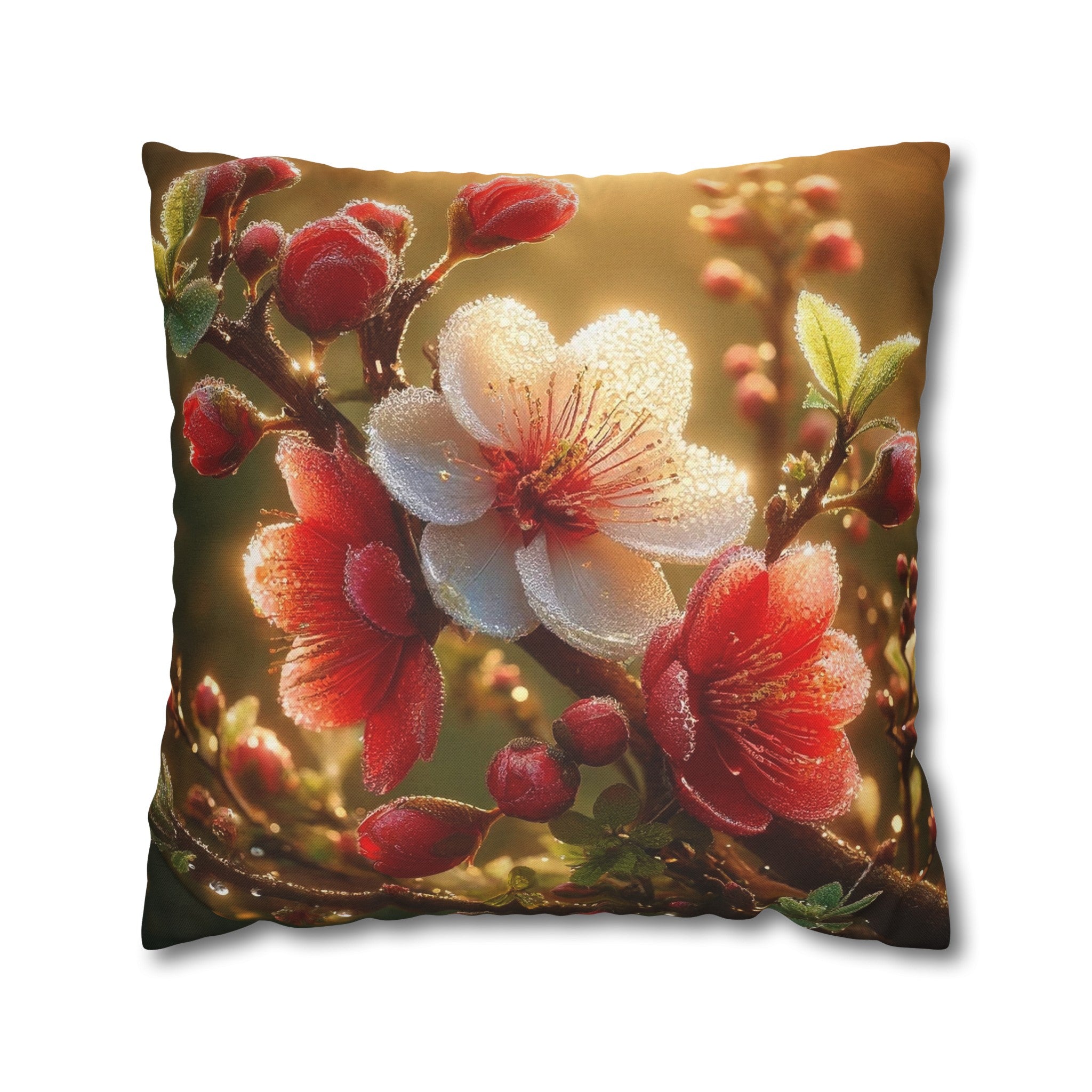 Red diamond flowers (4) - Polyester Square Pillowcase