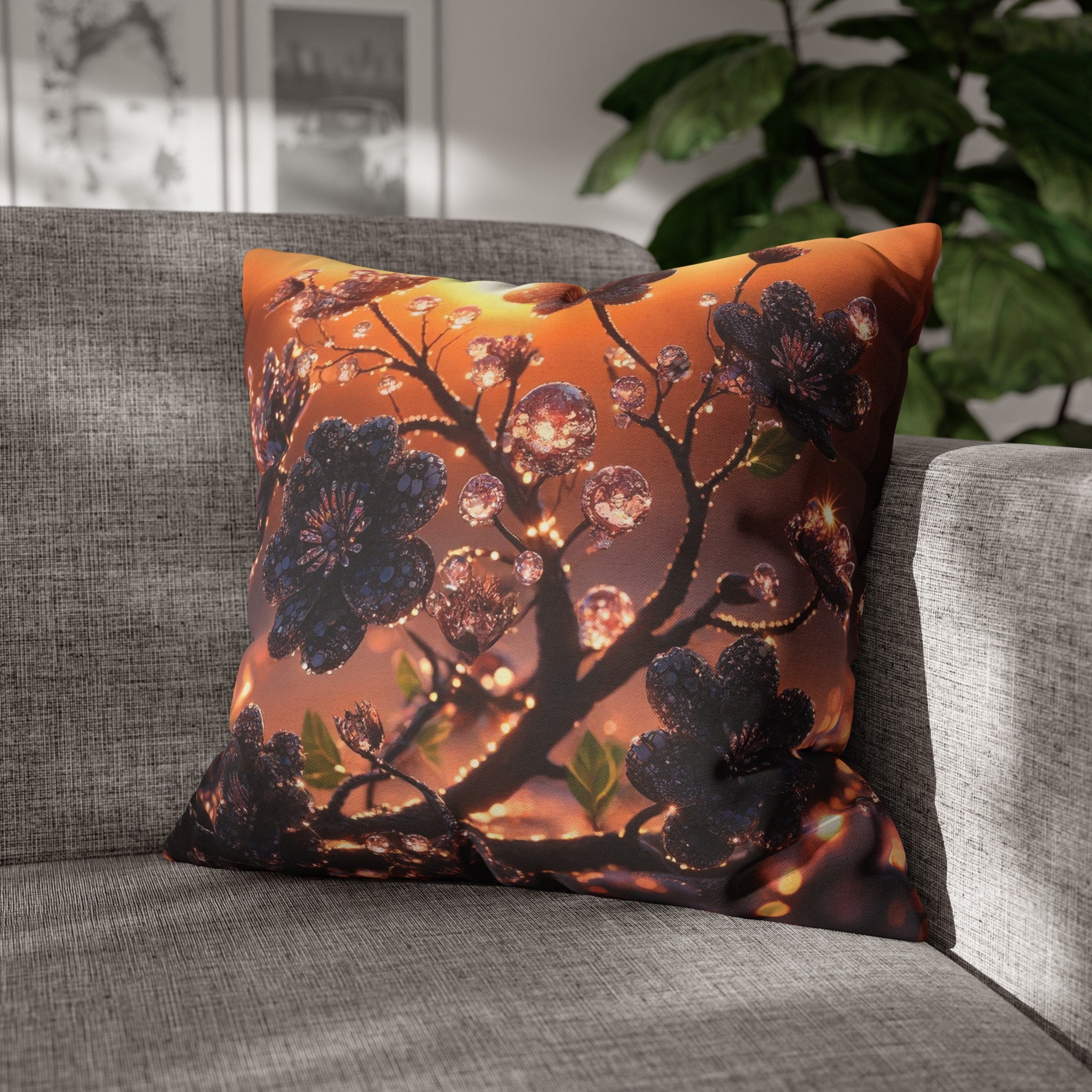 Black diamond flowers (2) - Polyester Square Pillowcase