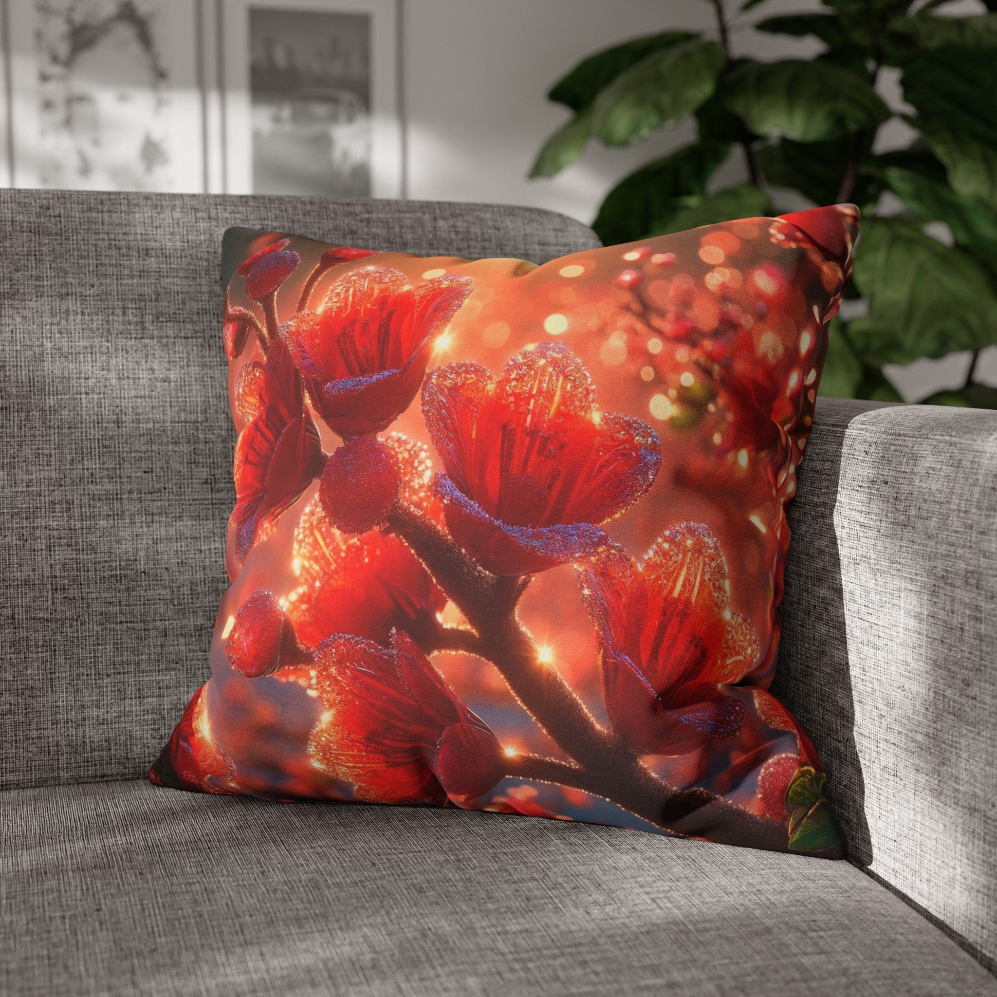 Red diamond flowers (2) -  Polyester Square Pillowcase