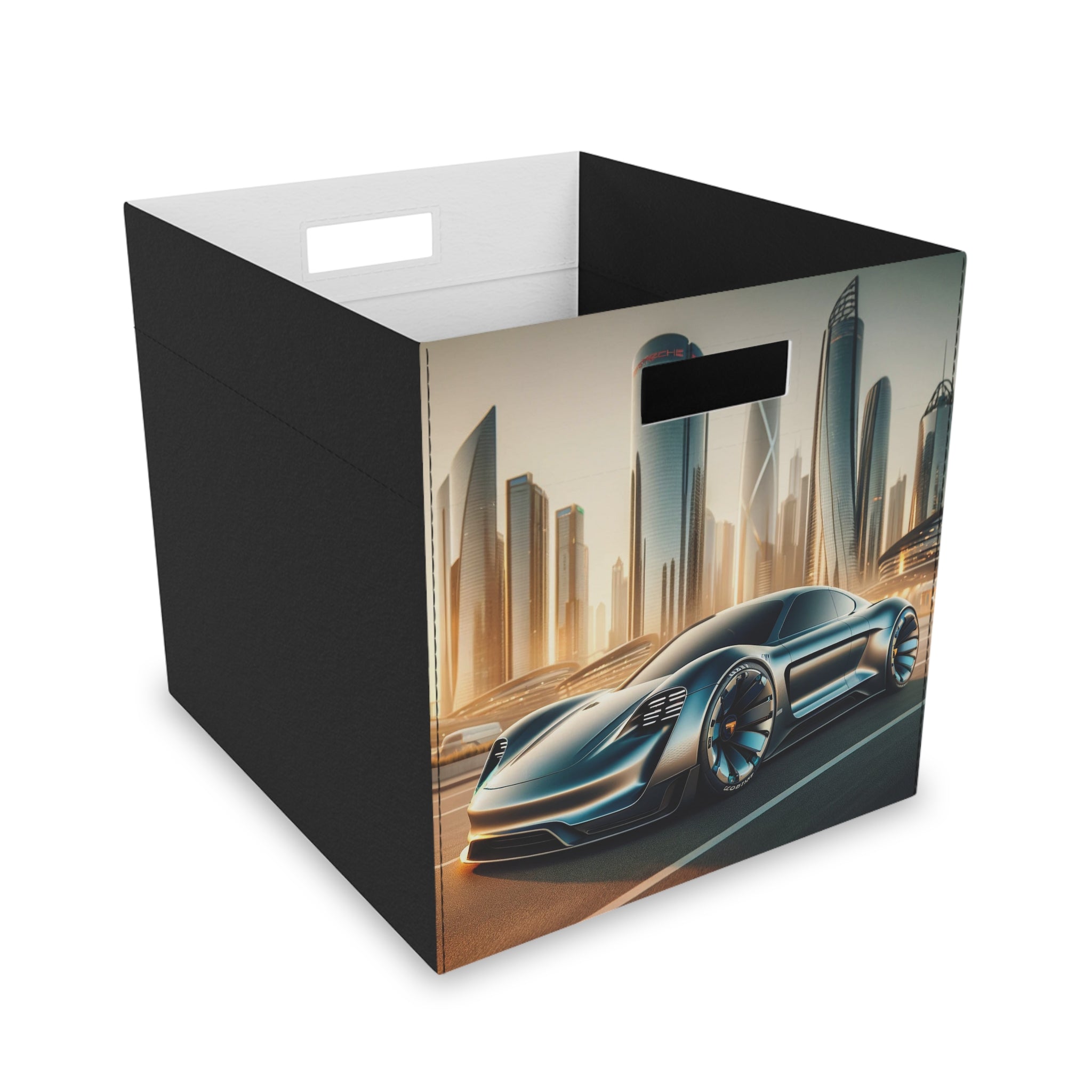 Blue car in futuristic city - Storage Box