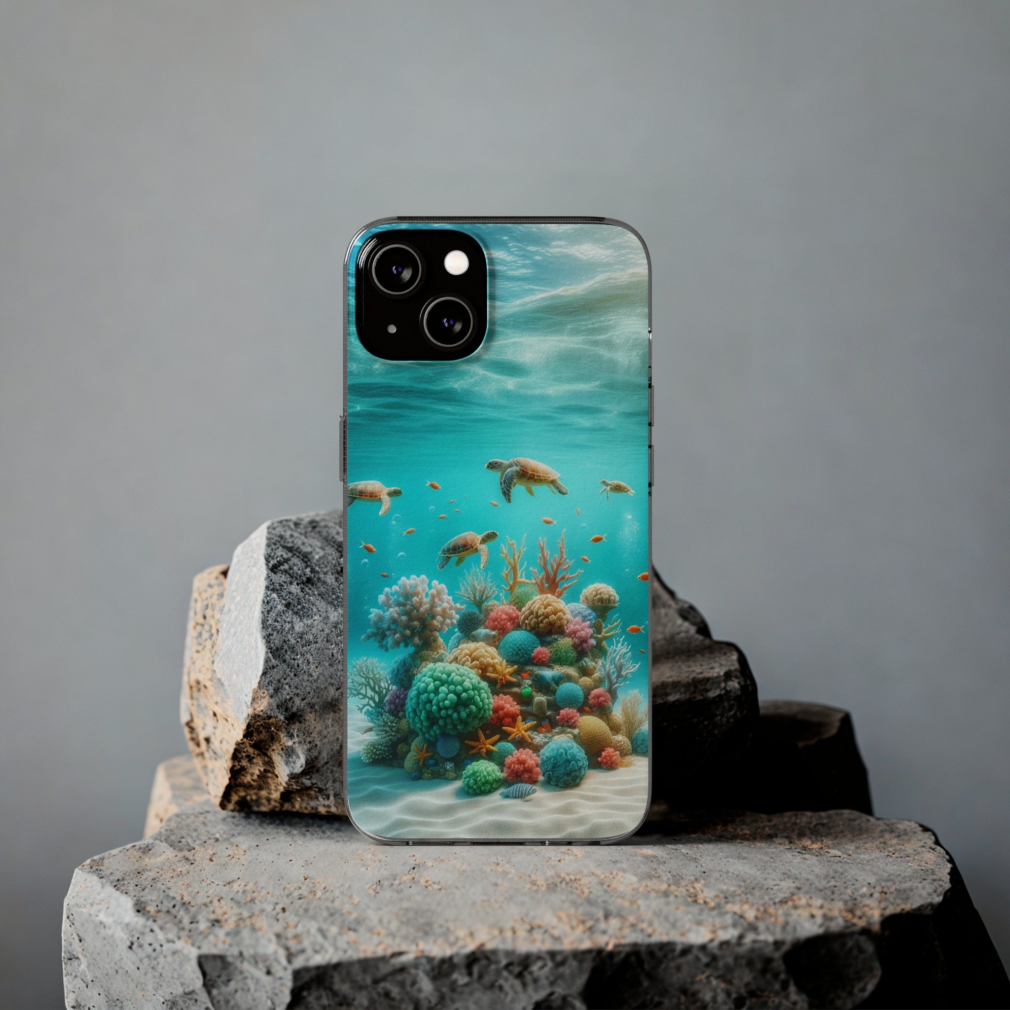 Turtles on coral reef - Soft Phone Case