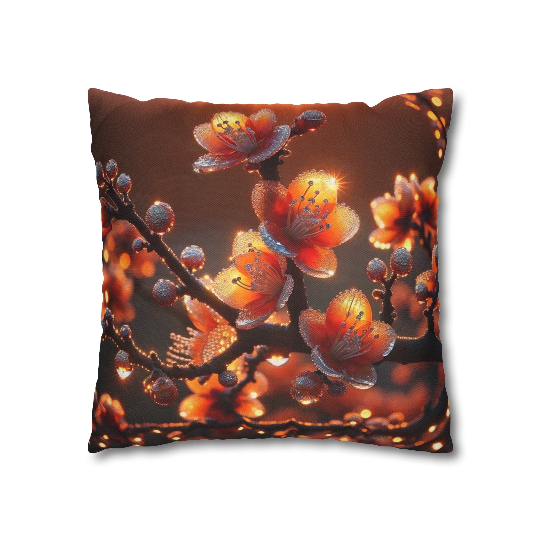 Orange diamond flowers (1) - Polyester Square Pillowcase