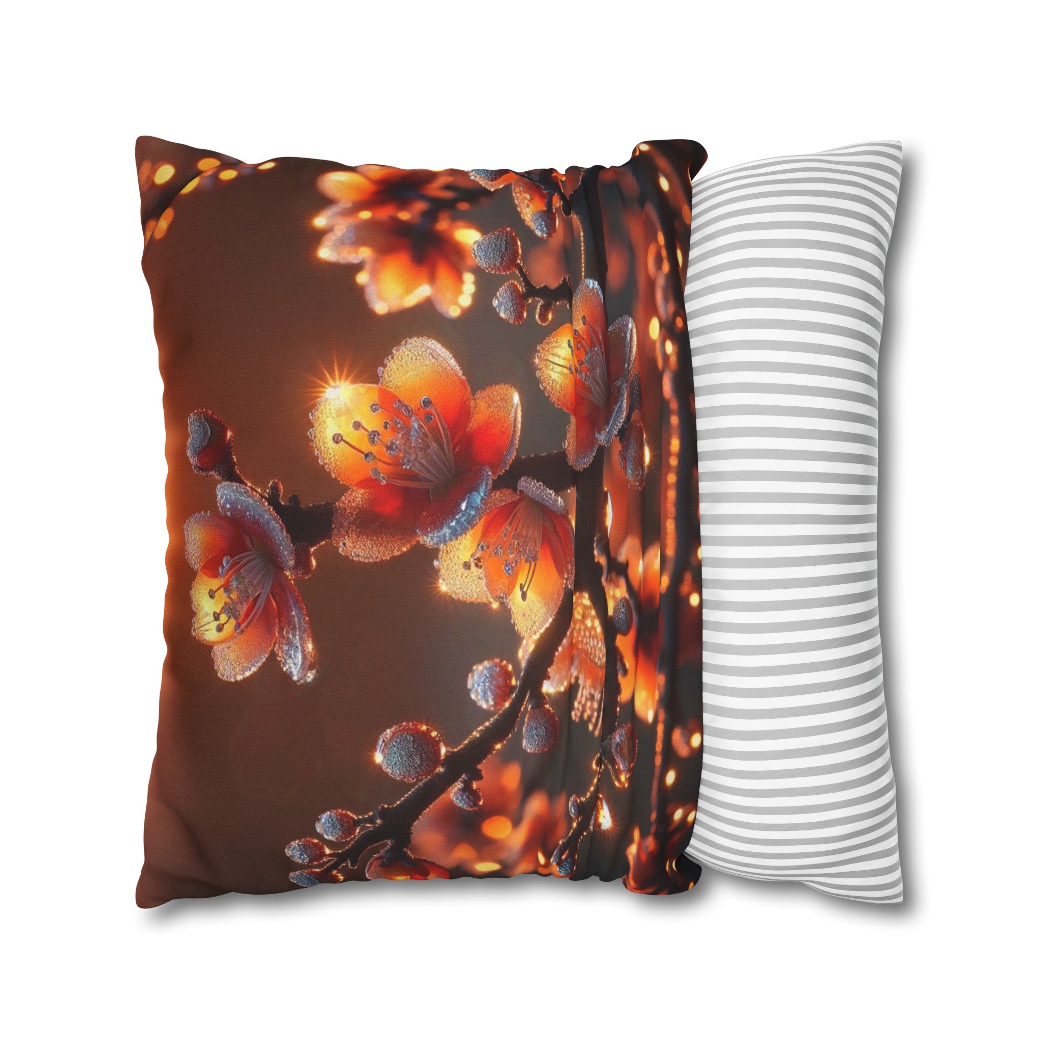 Orange diamond flowers (1) - Polyester Square Pillowcase