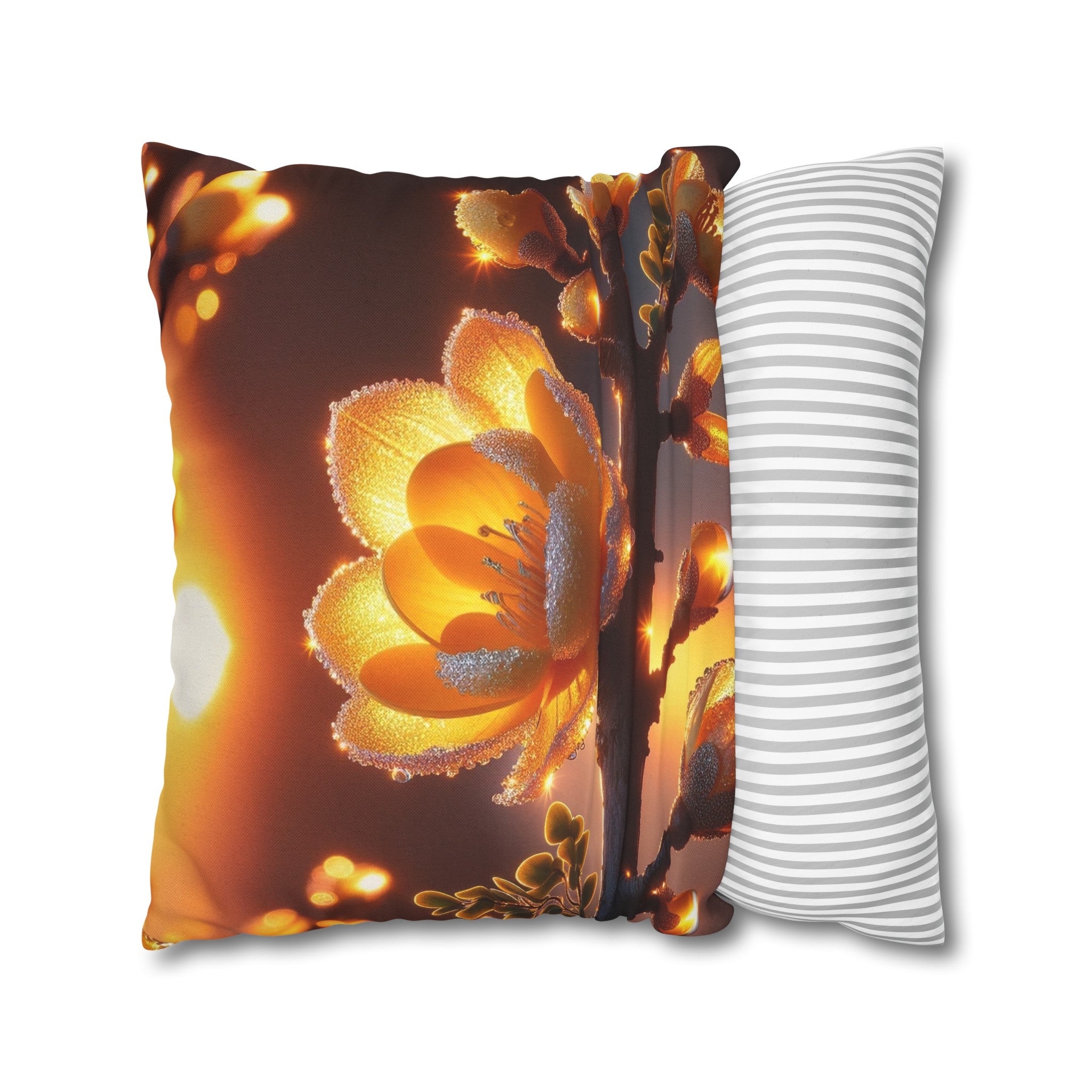 Yellow diamond flowers (1) - Polyester Square Pillowcase