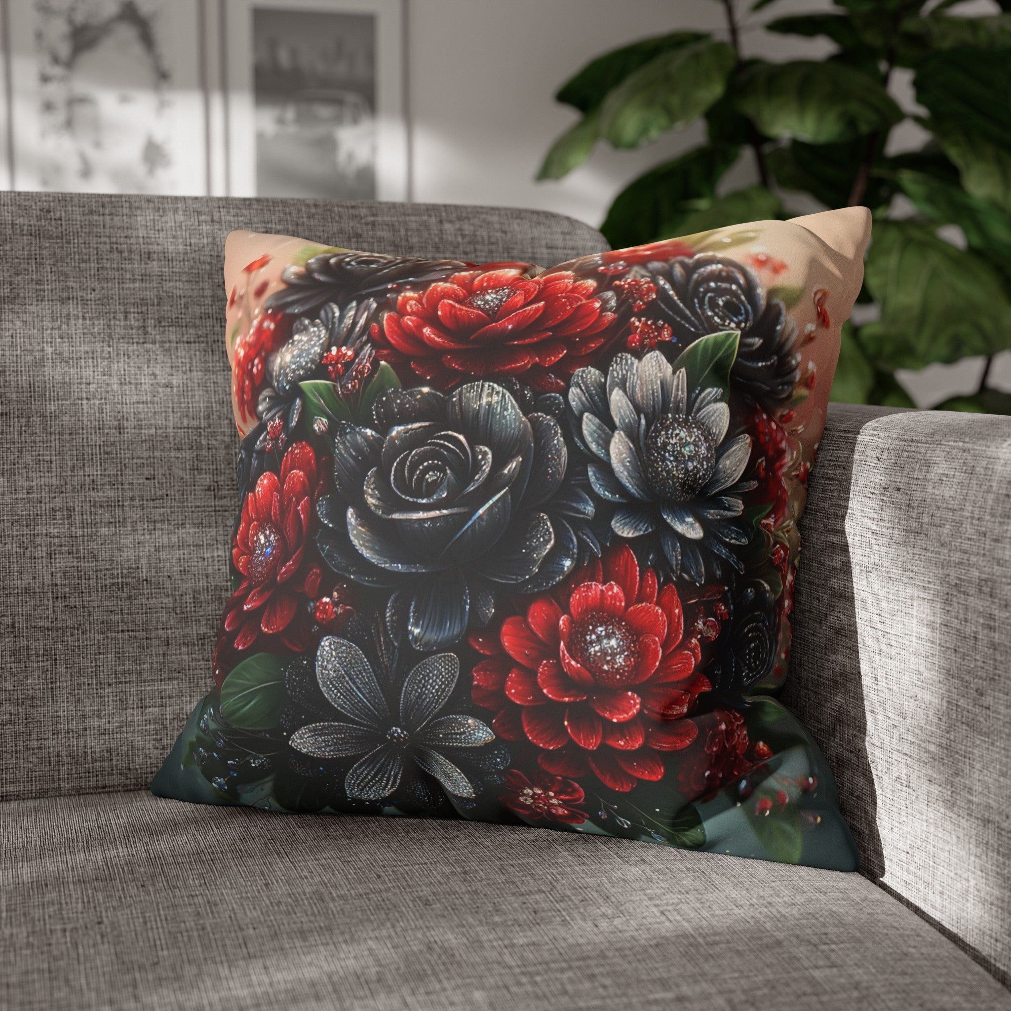 Black and Red Bouquet (1) - Suede Square Pillowcase