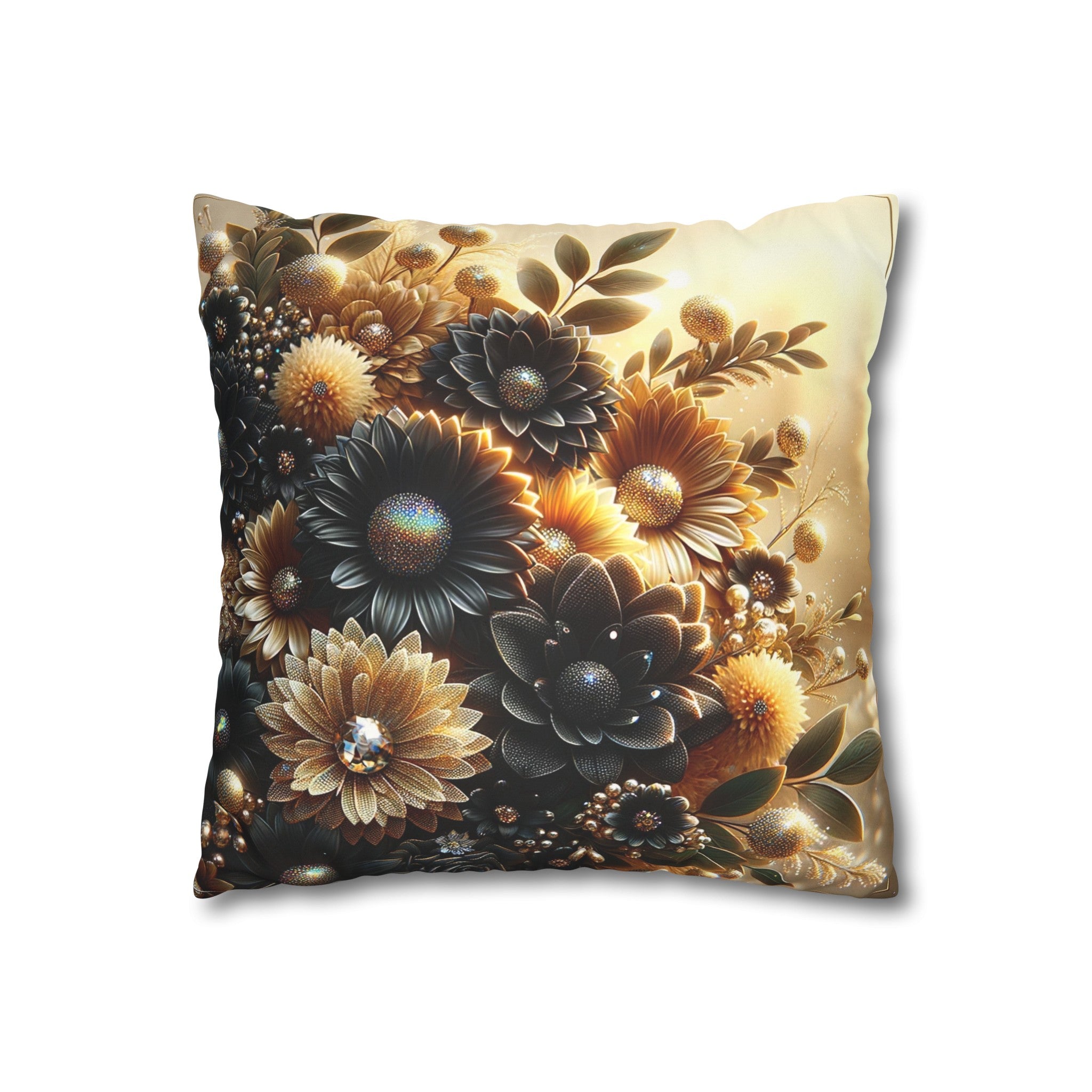 Black and golden Bouquet (2) - Suede Square Pillowcase