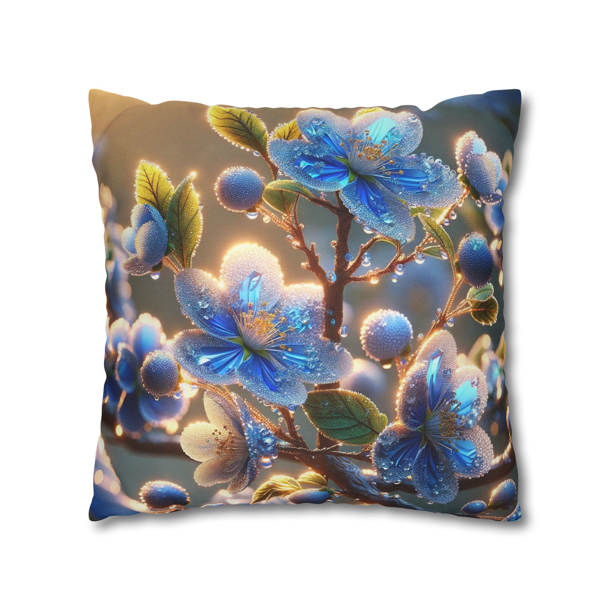 Blue, diamond flowers (2) - Polyester Square Pillowcase