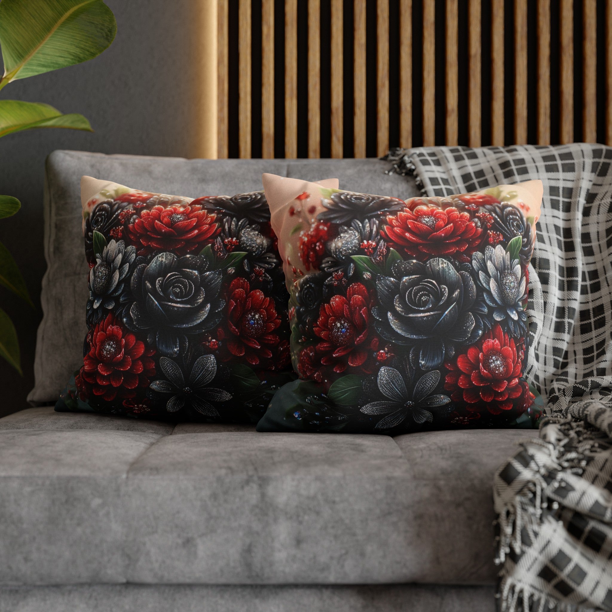 Black-Red Bouquet (1) - Polyester Square Pillowcase