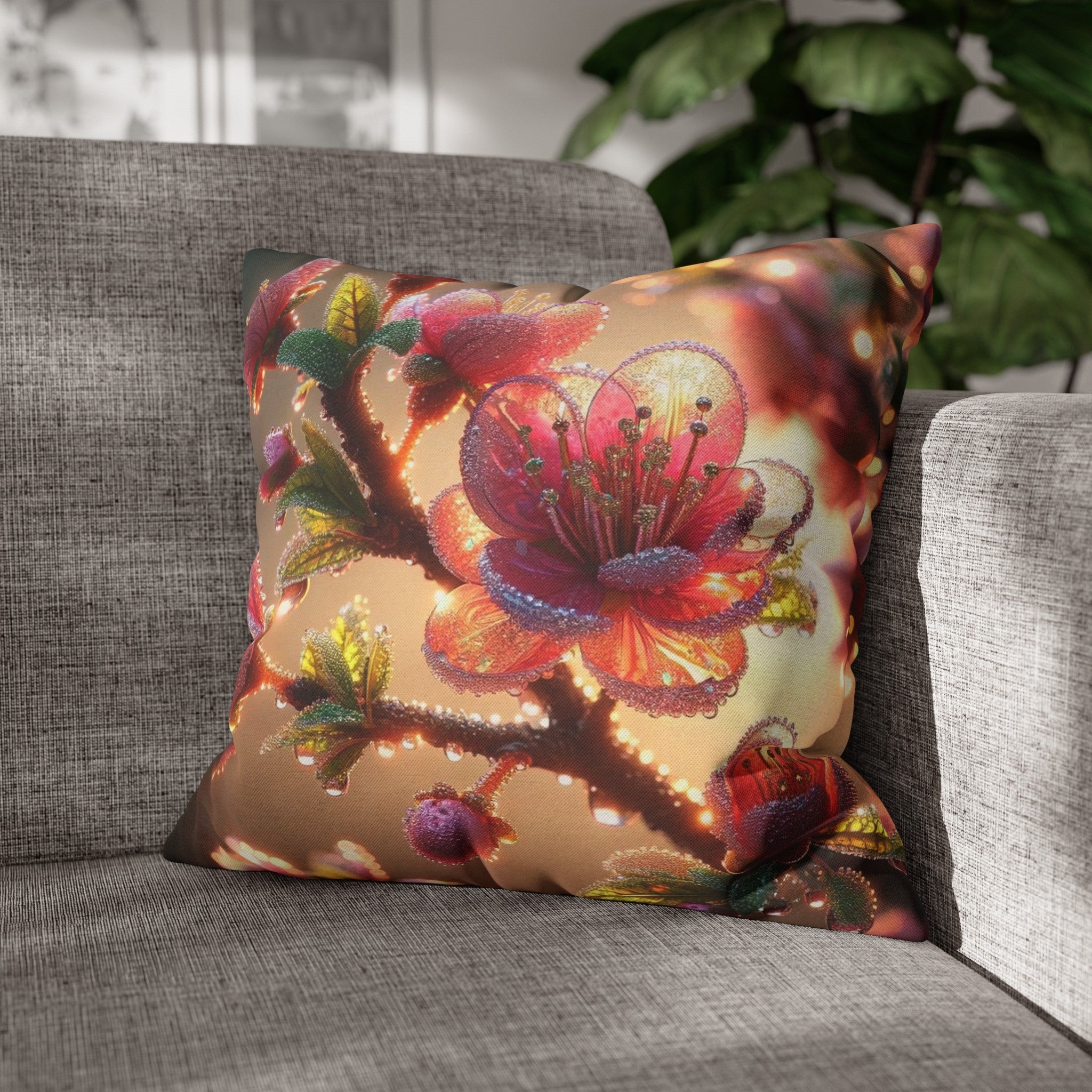 Pink diamond flowers (1) - Polyester Square Pillowcase