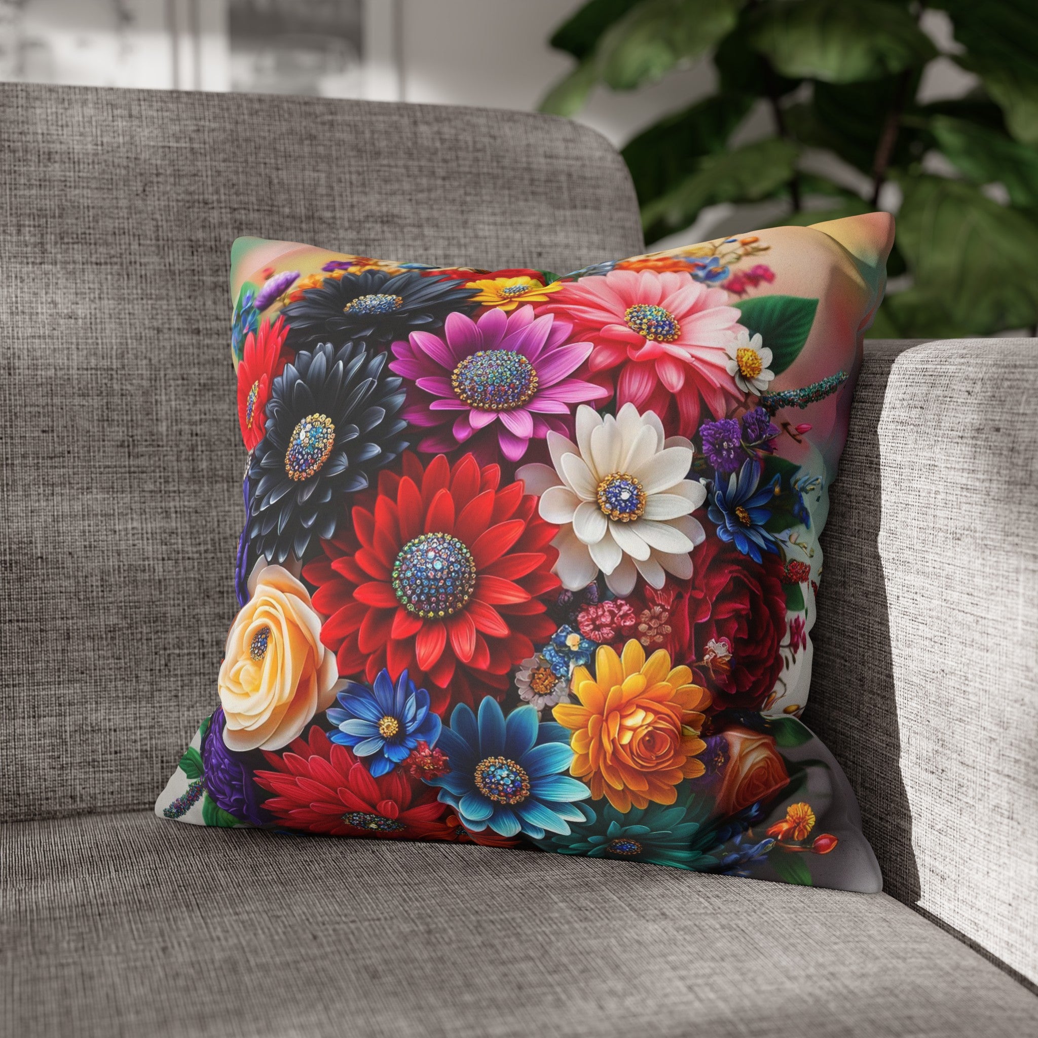 Colourful Bouquet (3) - Suede Square Pillowcase