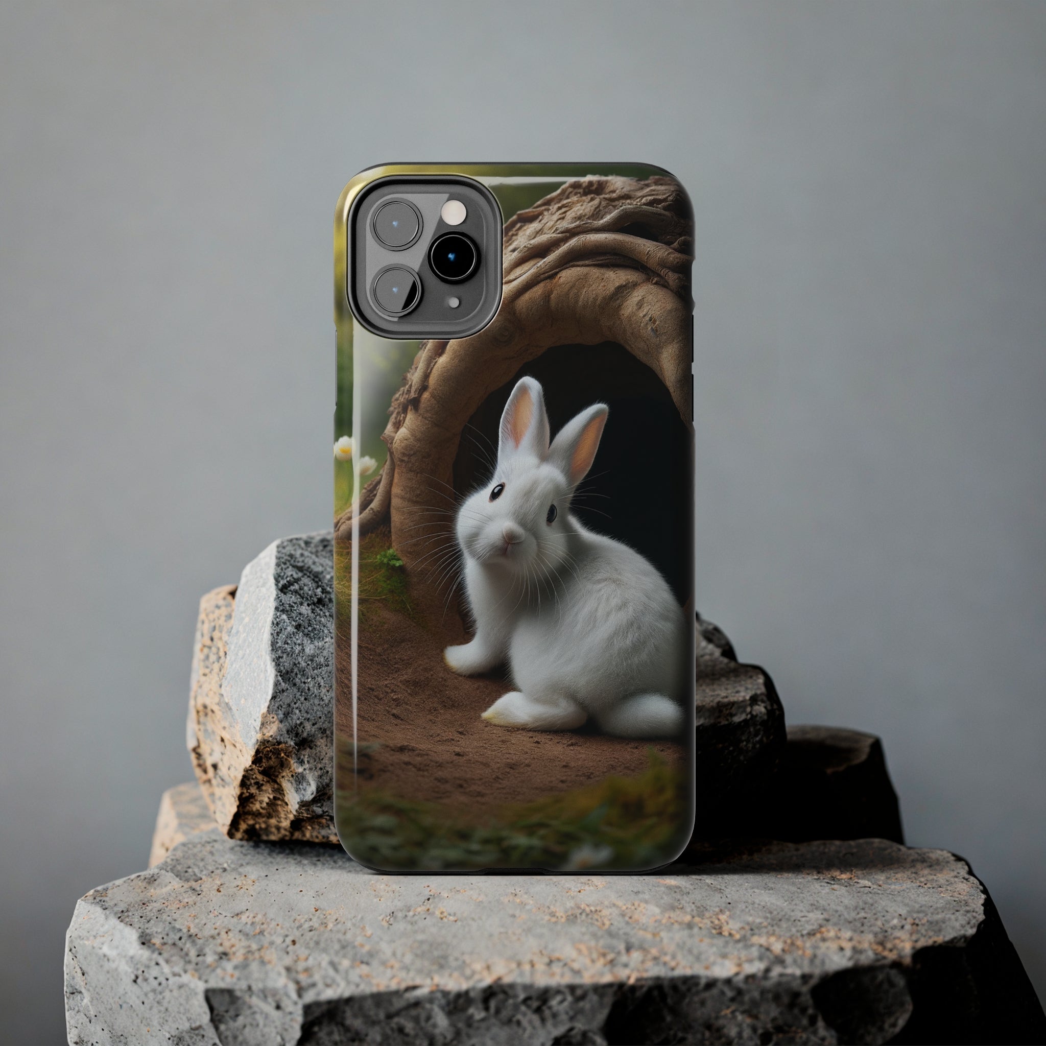 White curious rabbit - Tough Phone Case