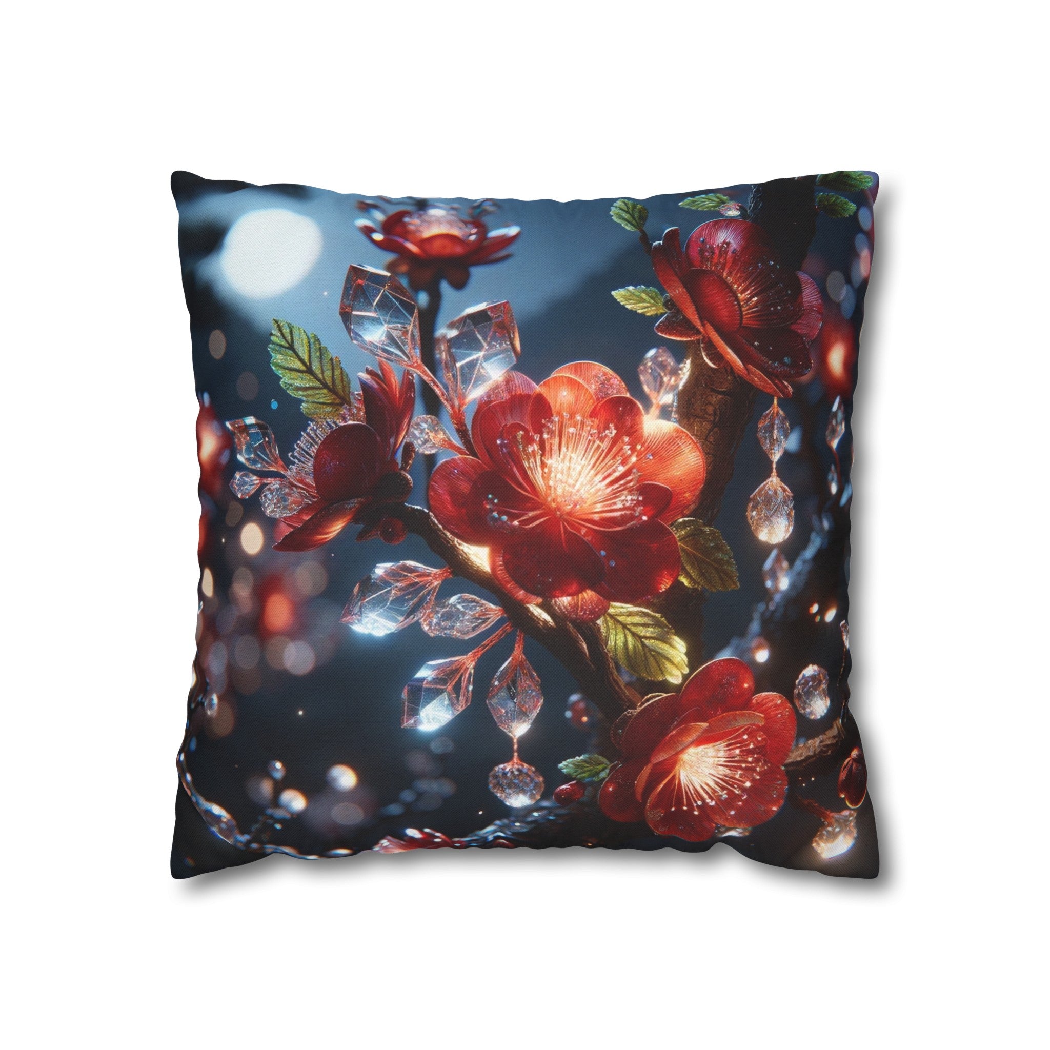 Red diamond flowers (5) - Polyester Square Pillowcase