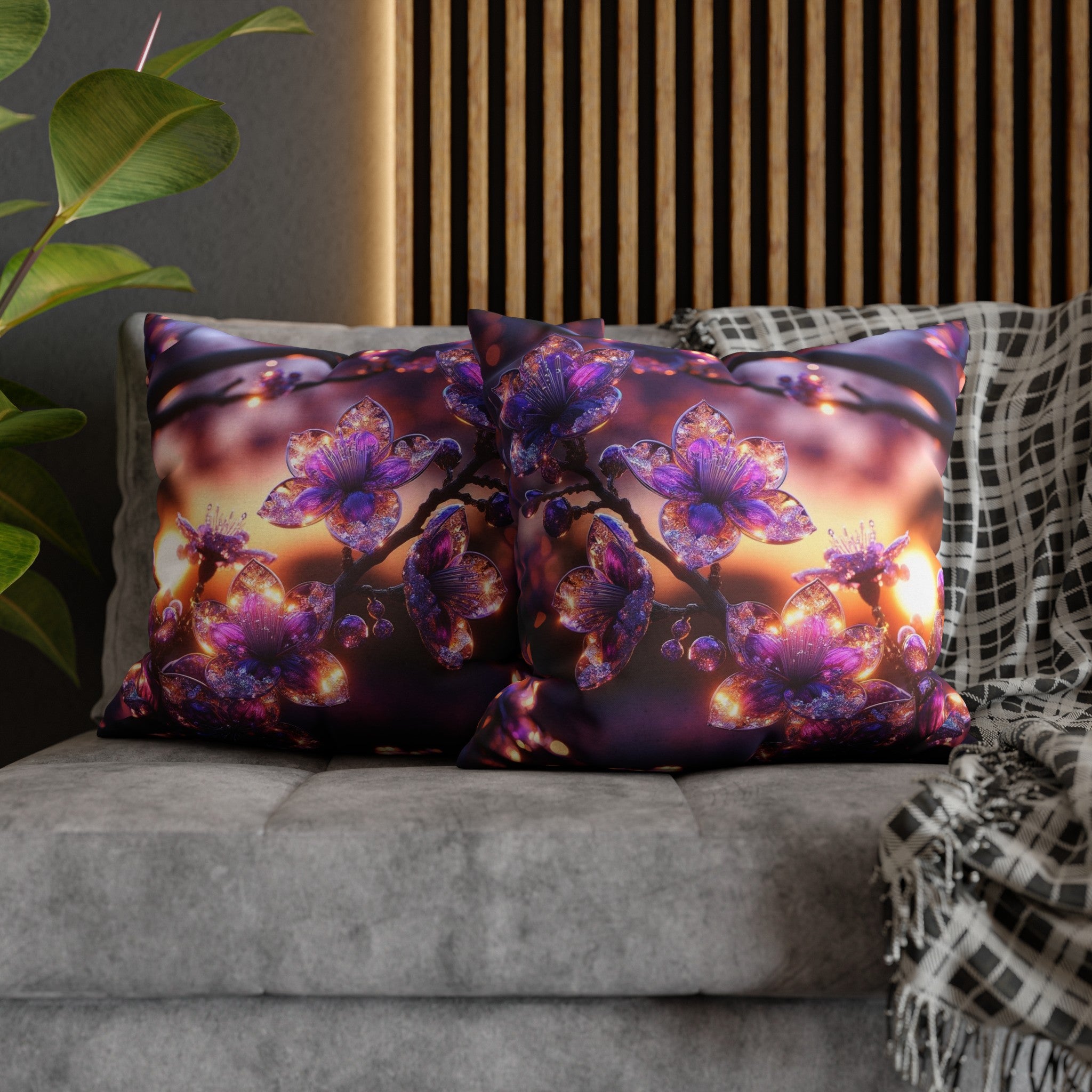 Purple diamond flowers (4) - Polyester Square Pillowcase