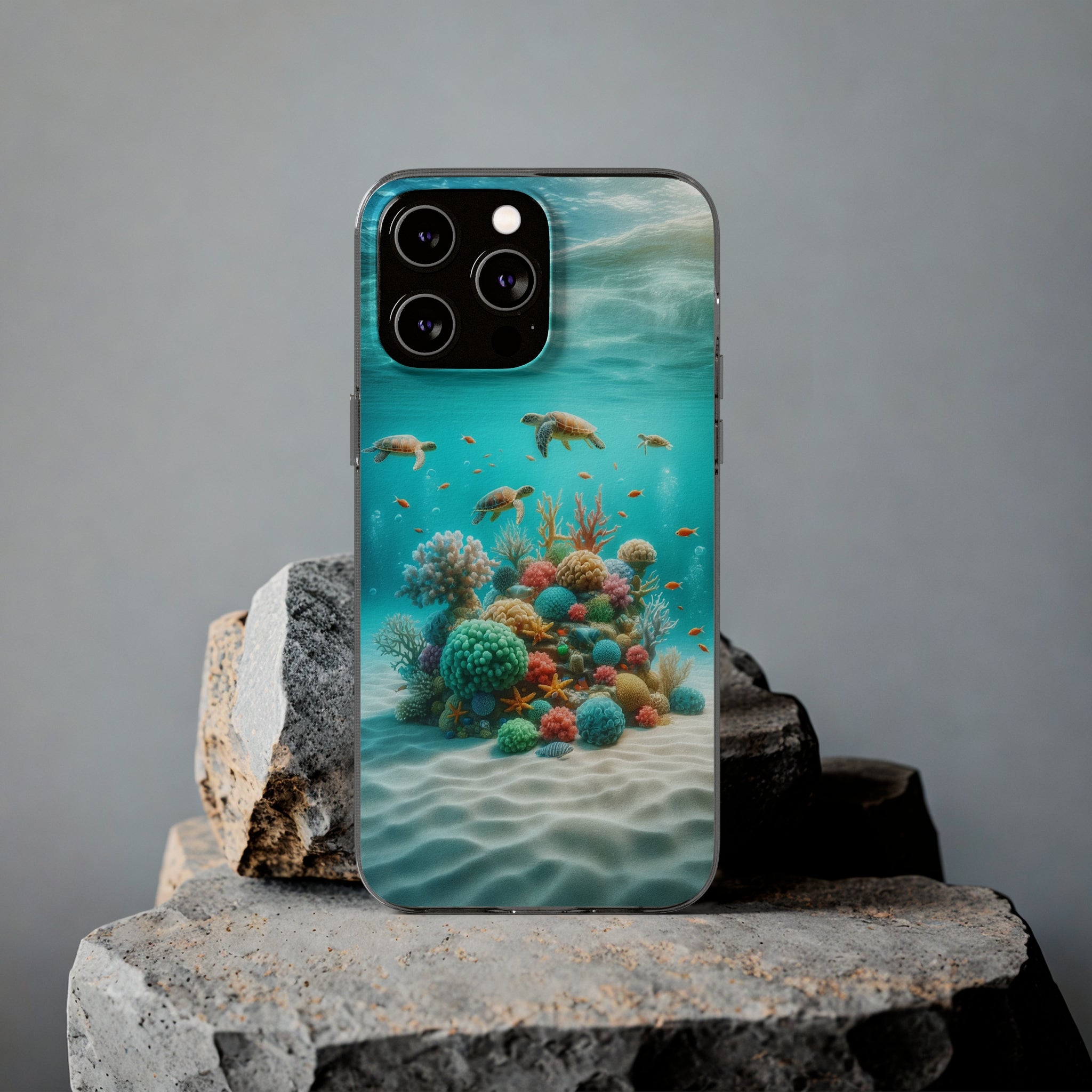 Turtles on coral reef - Soft Phone Case