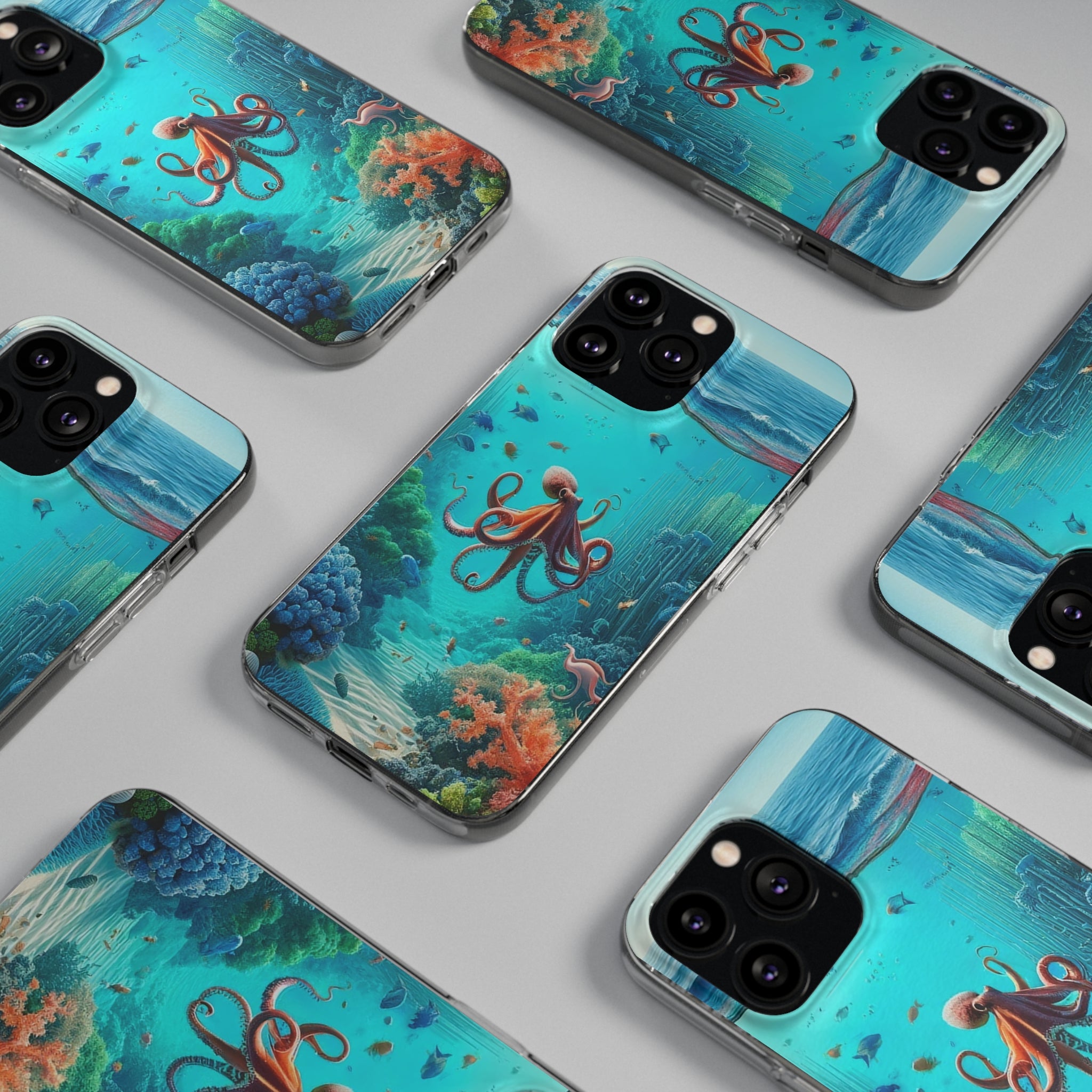 Octopus in turquoise water - Soft Phone Case