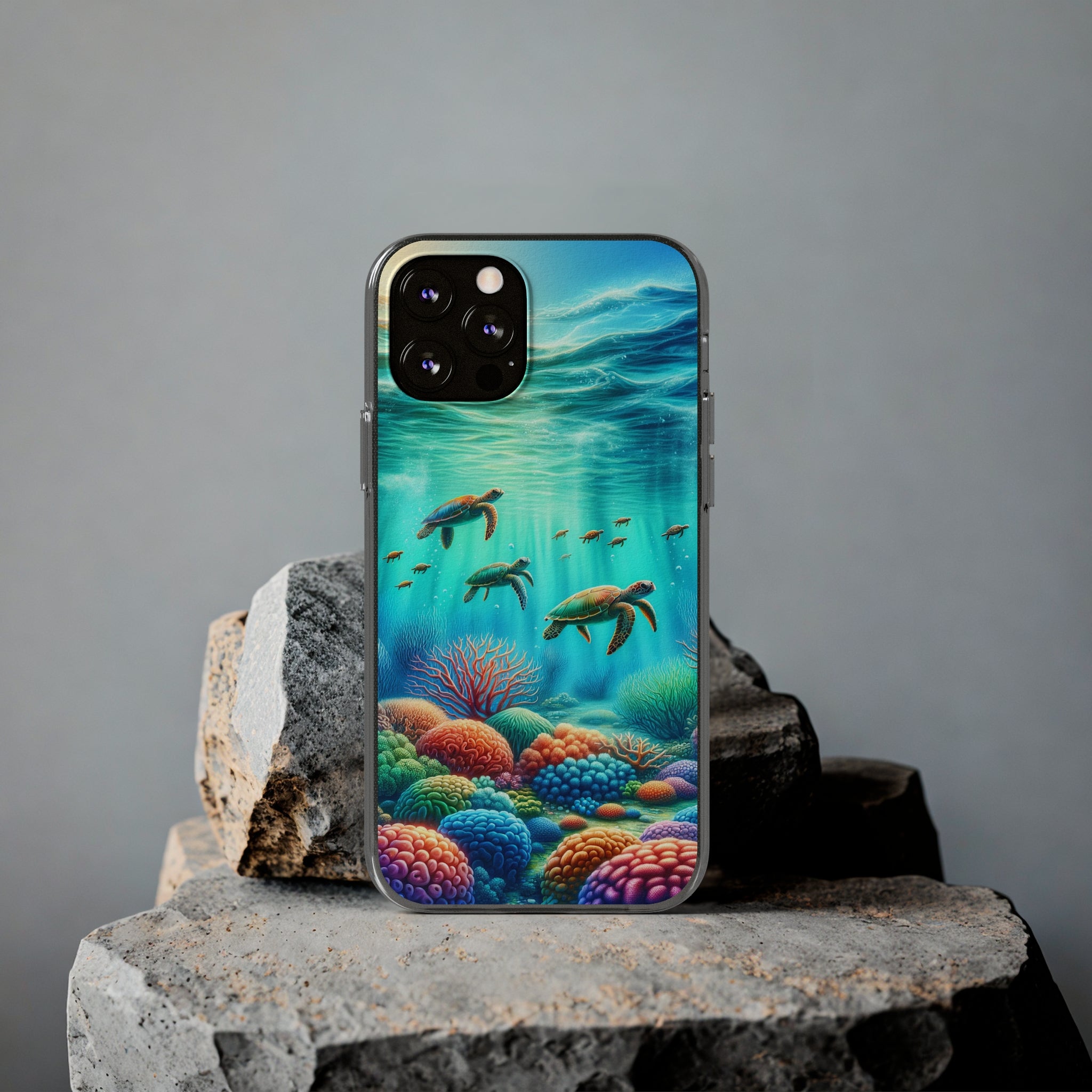 Turtles and coral reef - Soft Phone Case