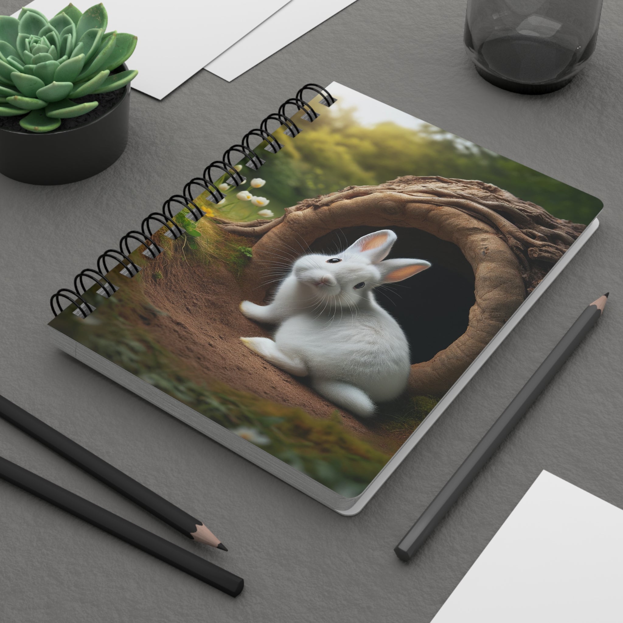 A curious, white rabbit - Spiral Notebook