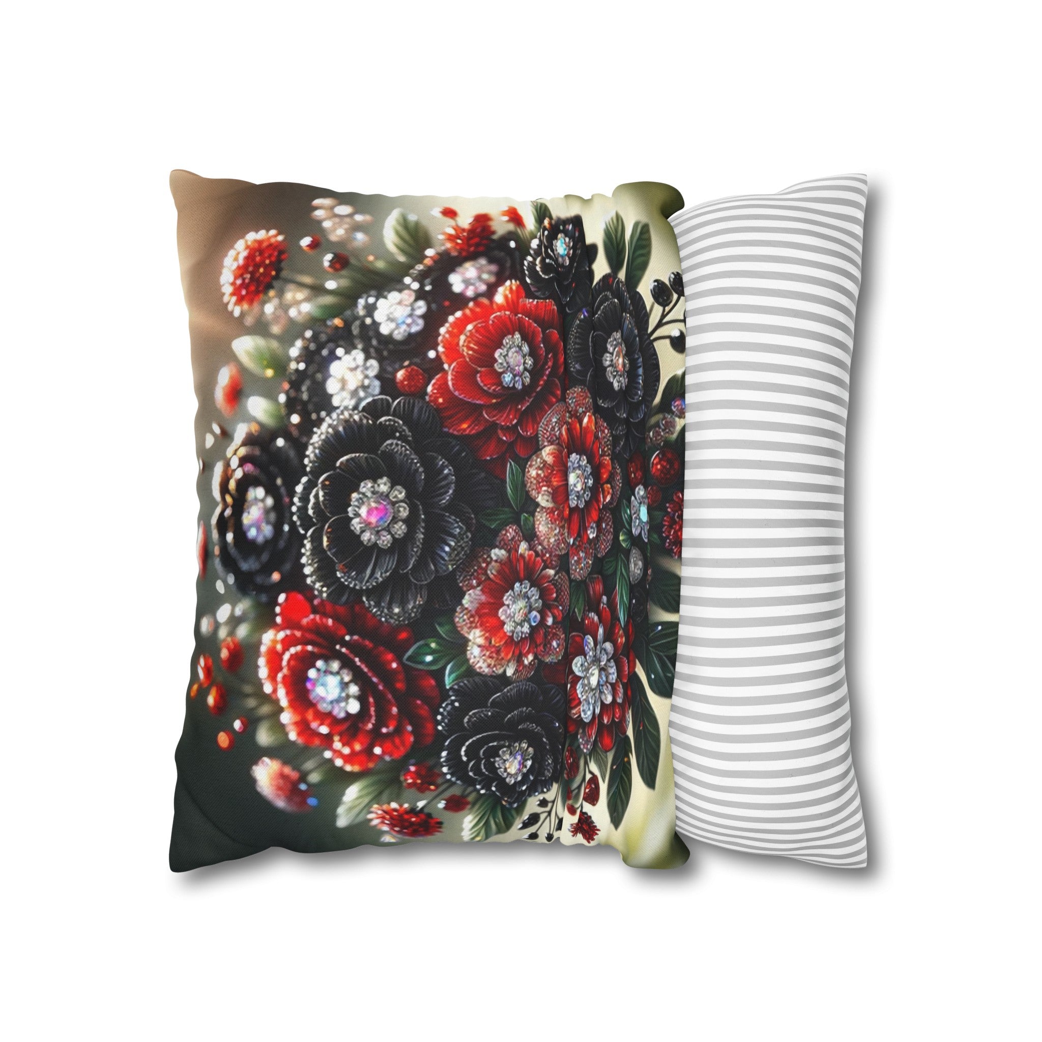 Black and Red Bouquet (2) - Polyester Square Pillowcase