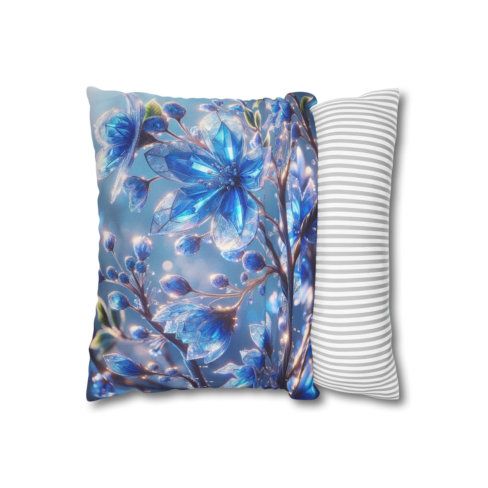 Blue, diamond flowers (5) - Polyester Square Pillowcase