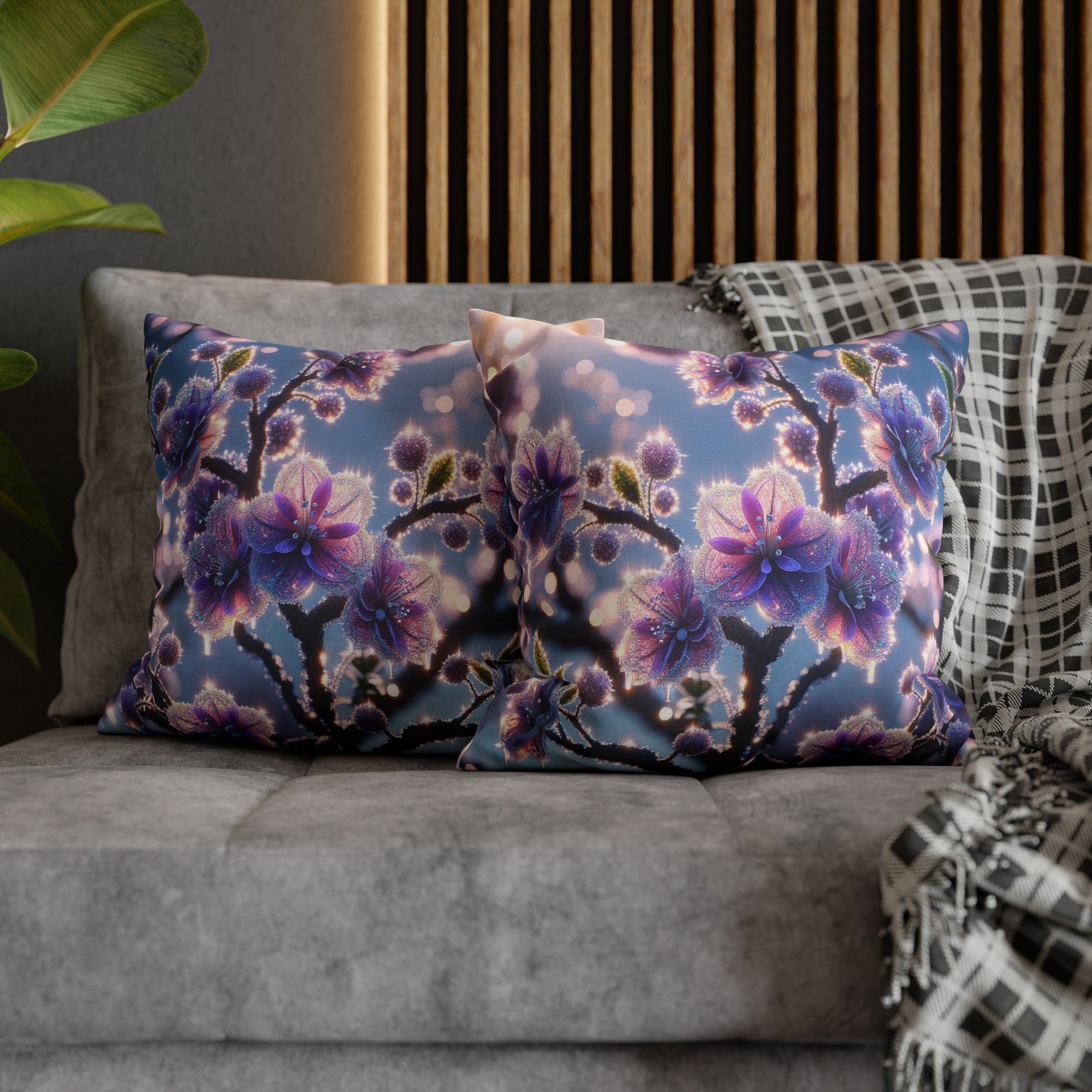 Purple diamond flowers (1) -  Polyester Square Pillowcase