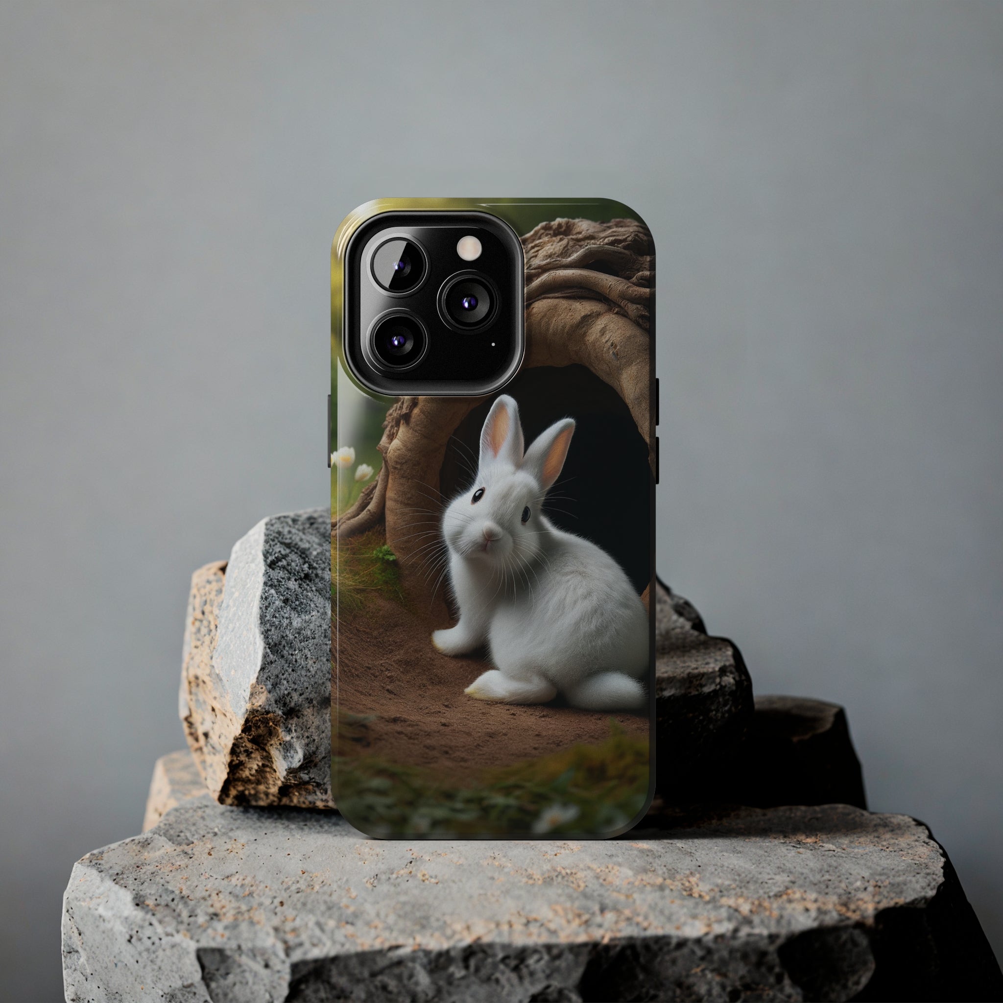 White curious rabbit - Tough Phone Case