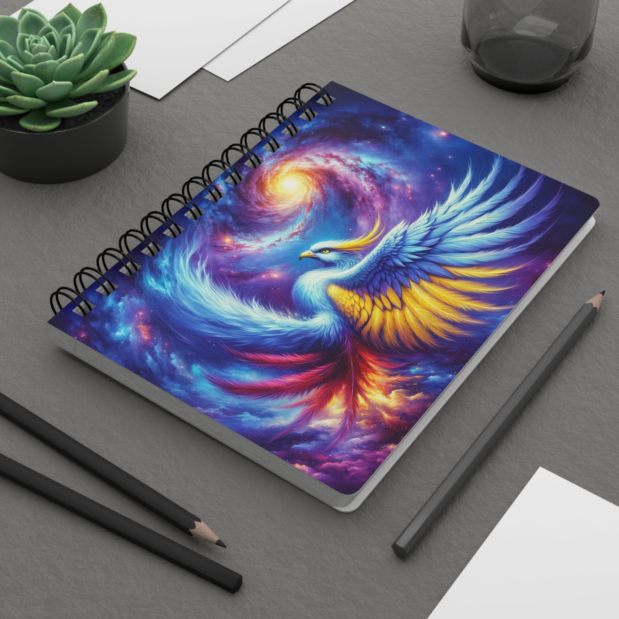 Blue Phoenix in the galaxy - Spiral Notebook